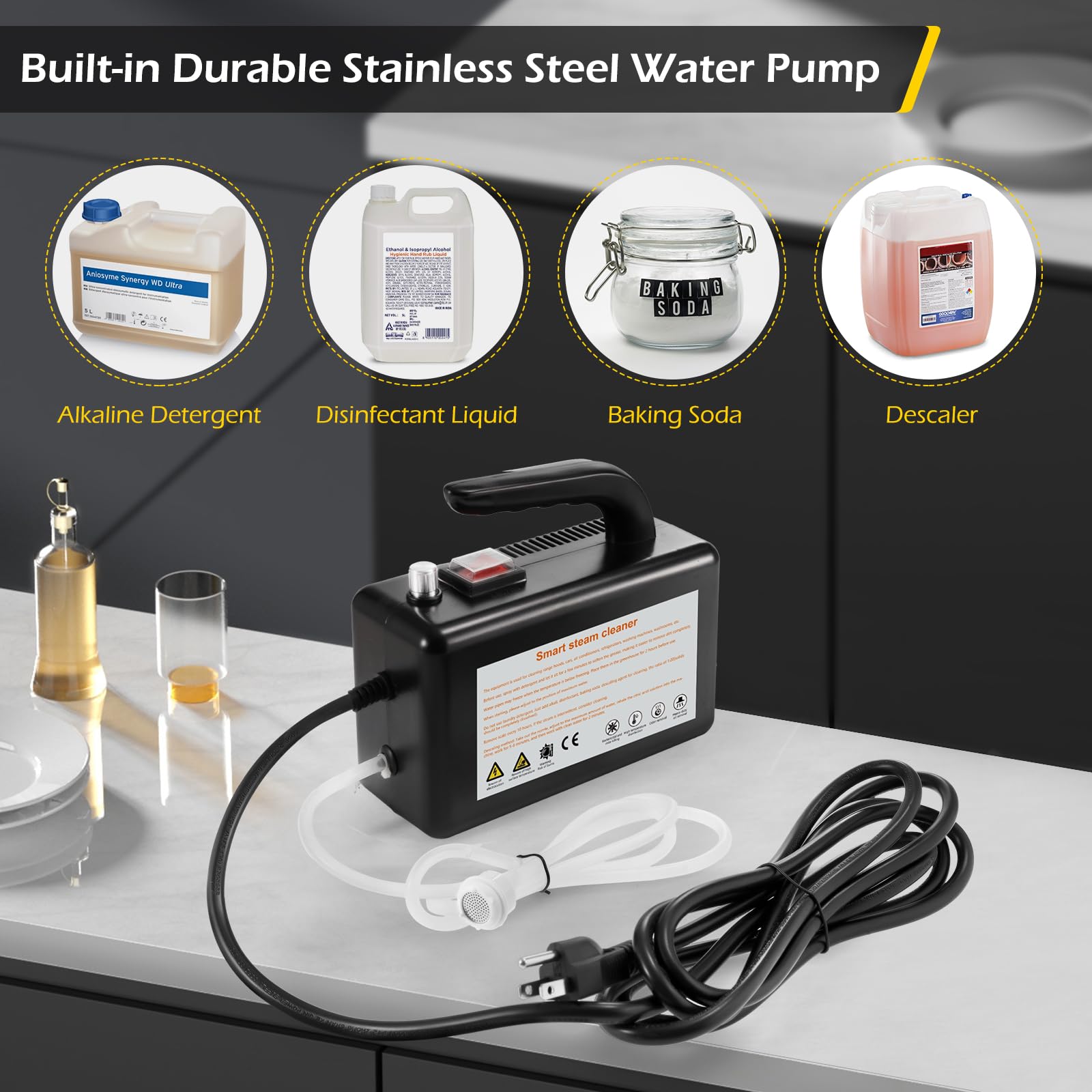 Dyna-Living 1700W Portable Handheld Steam Cleaner - High Pressure Steam Cleaner for Car Detailing, Home Use, Furniture & Kitchen Cleaning | Perfect for Deep Cleaning Upholstery, Tiles, Grout & More