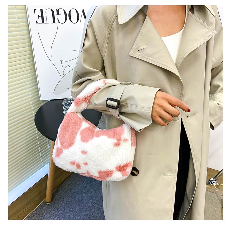 Women's Fluffy Faux Fur Cow Print Shoulder Bag - Fashionable Clutch Purse & Underarm Handbag with Zipper - Perfect for Parties, Date Nights & Casual Outings