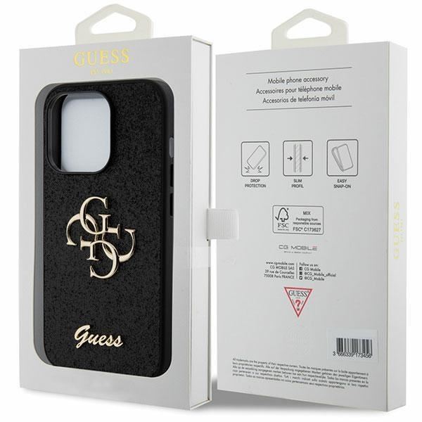 Guess Glitter Script Big 4G Phone Case for iPhone 15 Pro Max 6.7 Inch - Sparkly Black Protective Cover (GUHCP15XHG4SGK) | Perfect for Everyday Use, Parties & Gift Giving