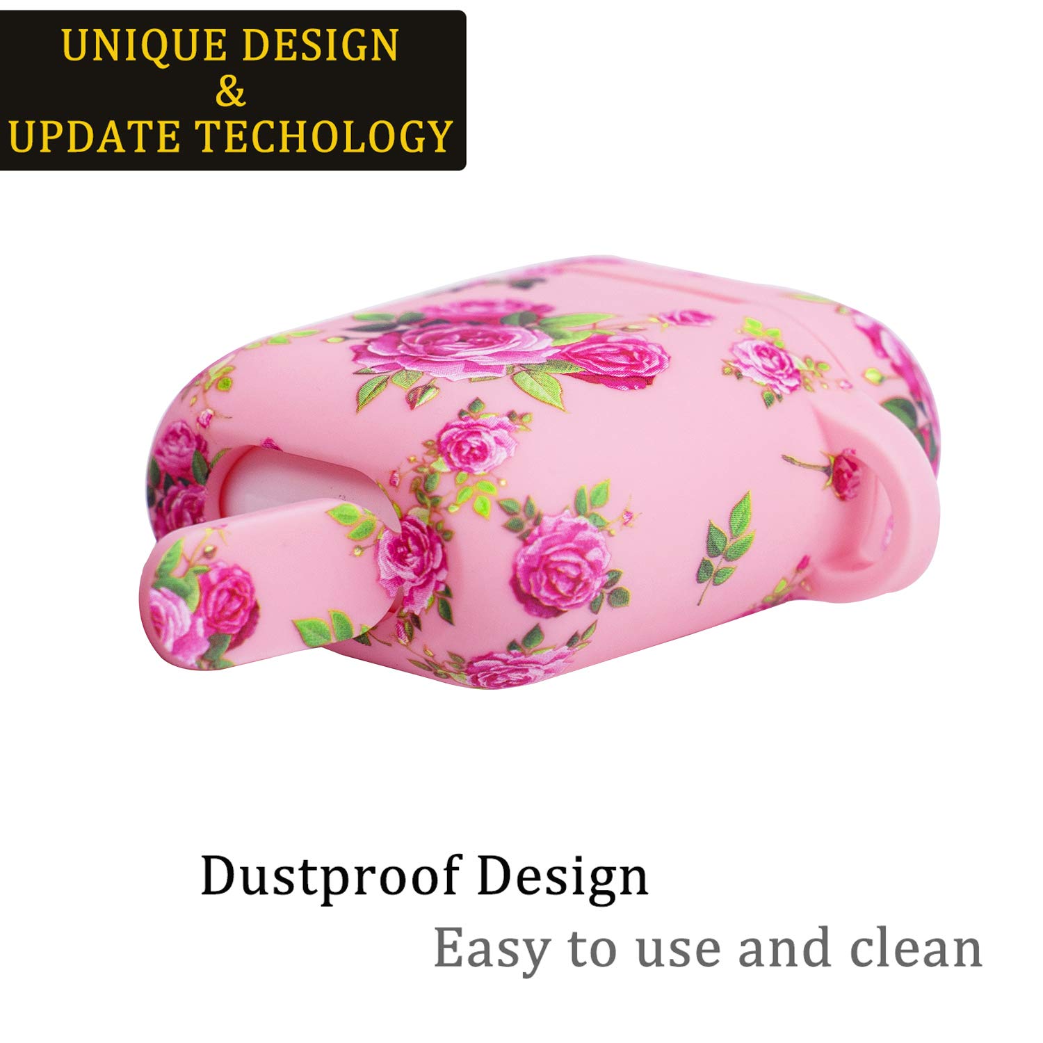 Soft Silicone Flower AirPods Case Cover for Apple AirPods 1 & 2 - Cute Protective Skin with Keychain for Girls & Women (Pink Red Flower) | Perfect for Daily Use, Travel & Gift Giving