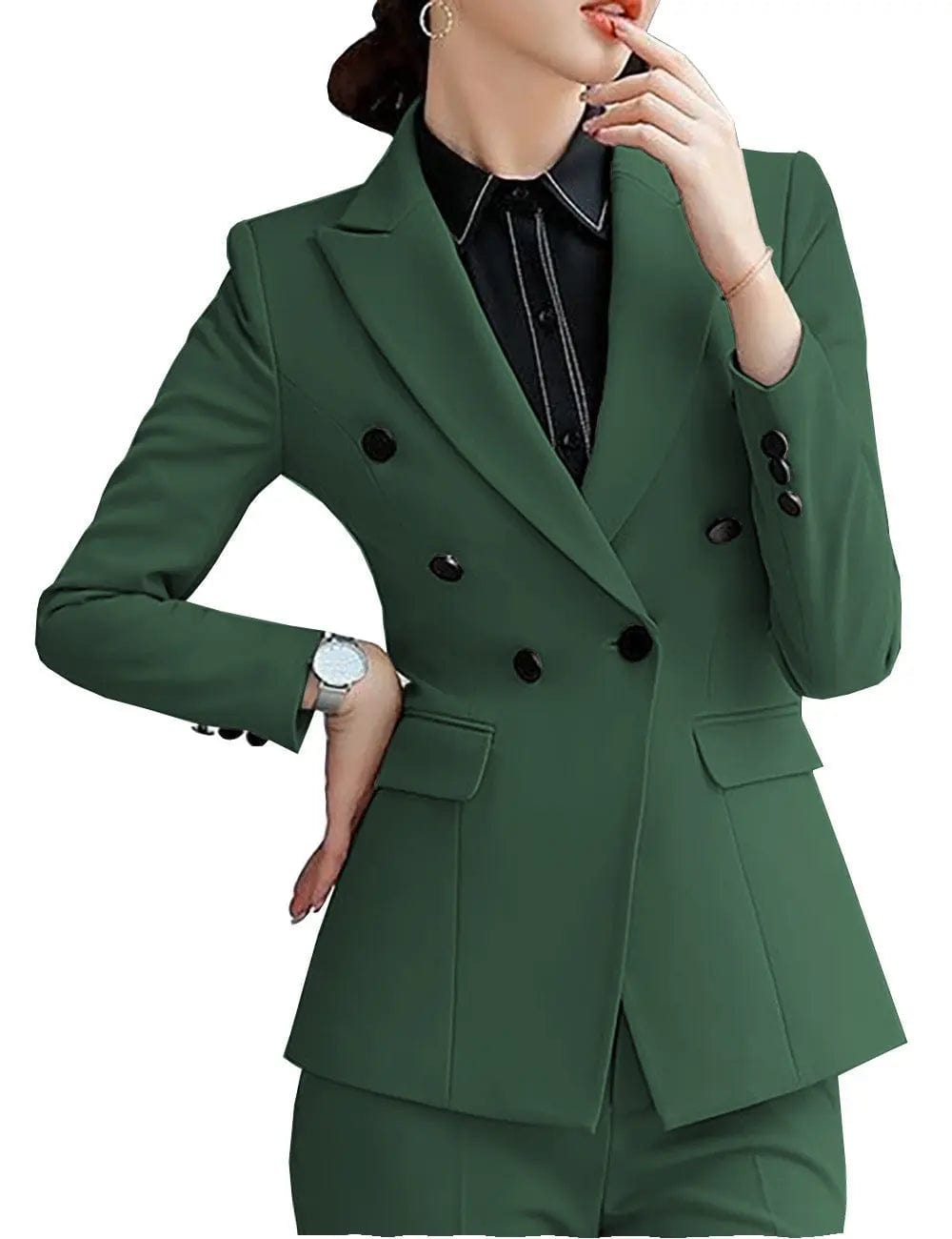 2 Piece Women's Suit Set with Peak Lapel & Double Buttons - Professional Office Wear & Formal Business Attire for Women