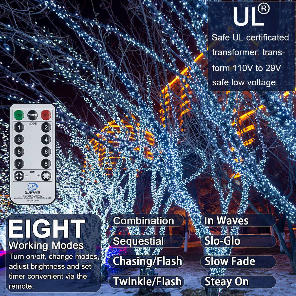 500 LED Christmas String Lights 164FT - Connectable with Remote, 8 Modes & Timer, Cool White Twinkle Starry Lights for Indoor Outdoor Decor - Perfect for Christmas Trees, Halloween, Patio, Garden, Wedding, and Party Decorations