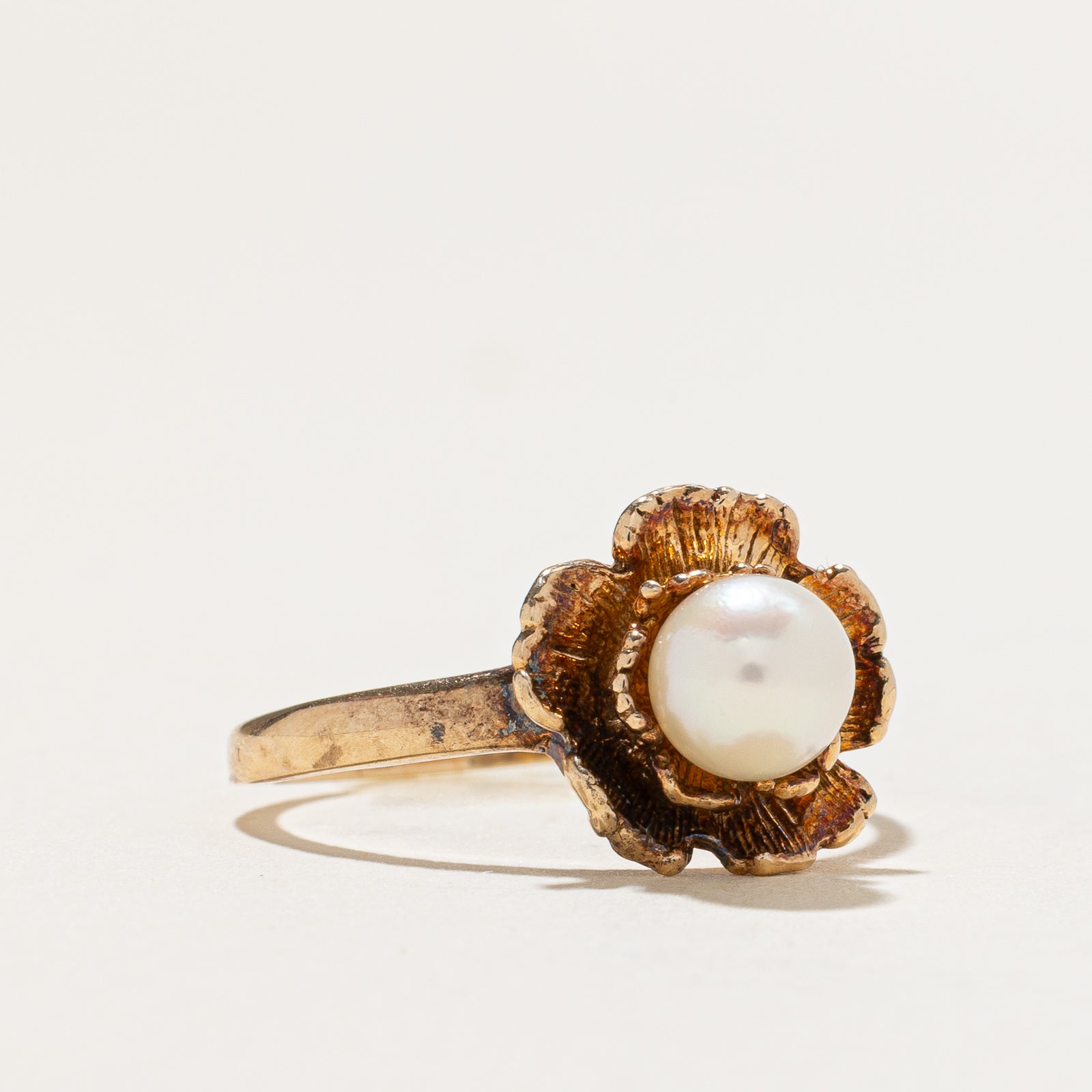 Solitaire Pearl Flower Ring - Elegant 14K Gold Plated Sterling Silver Ring for Women, Size 6.75 | Perfect for Weddings, Anniversaries & Special Occasions