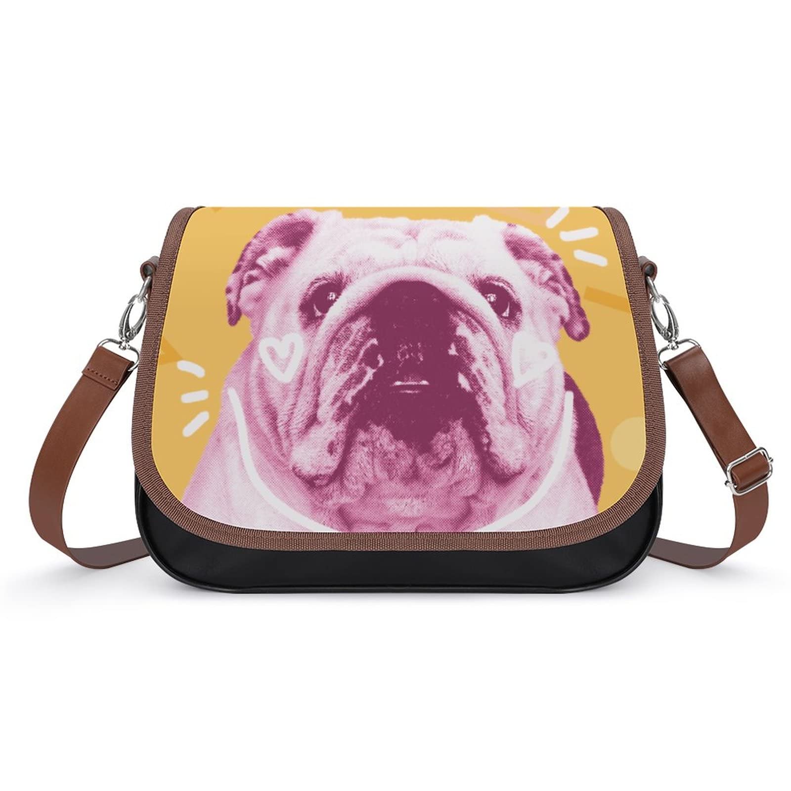 Stylish Women's Leather Crossbody Bag - Printed Bulldog Design Casual Shoulder Messenger Purse for Everyday Use, Travel & Shopping
