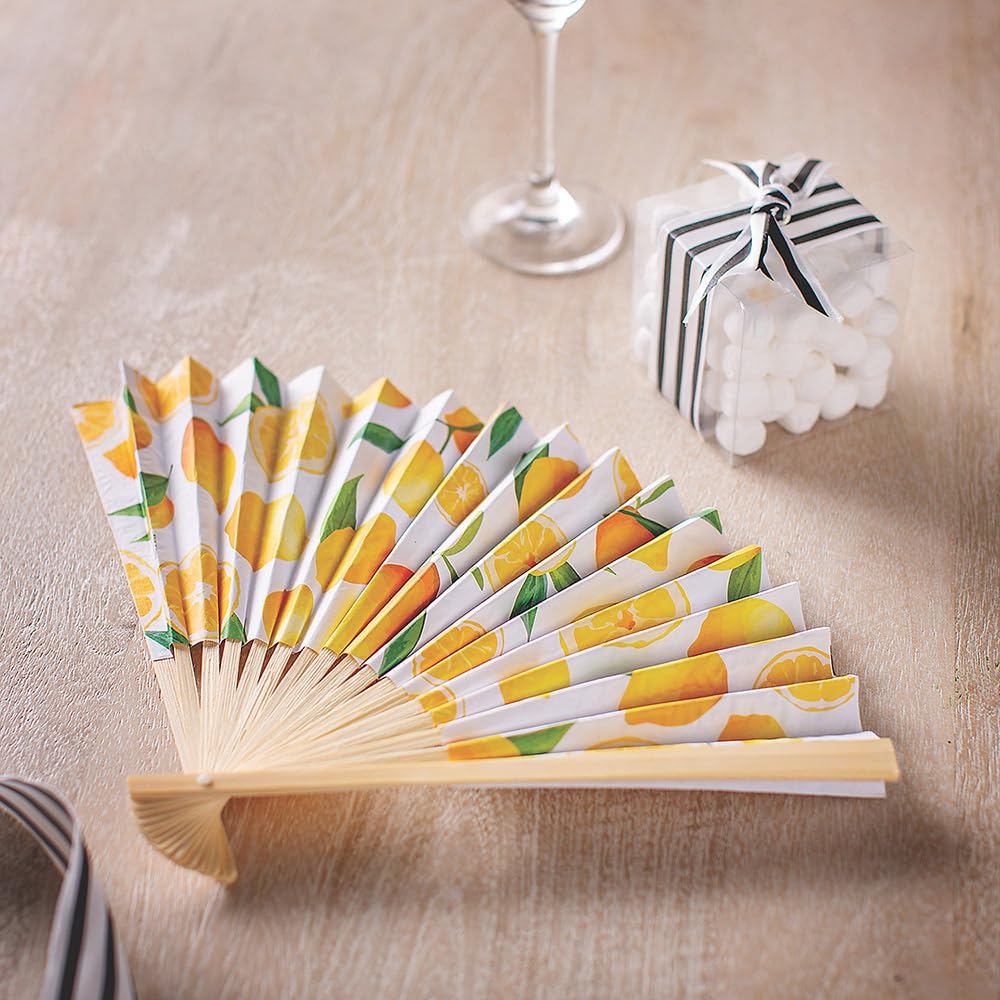 12 Pack Lemon Printed Folding Hand Fans - Bulk Summer Party Favors, Wedding Decorations & Outdoor Events - Perfect for Beach, Picnic, and Pool Party Supplies