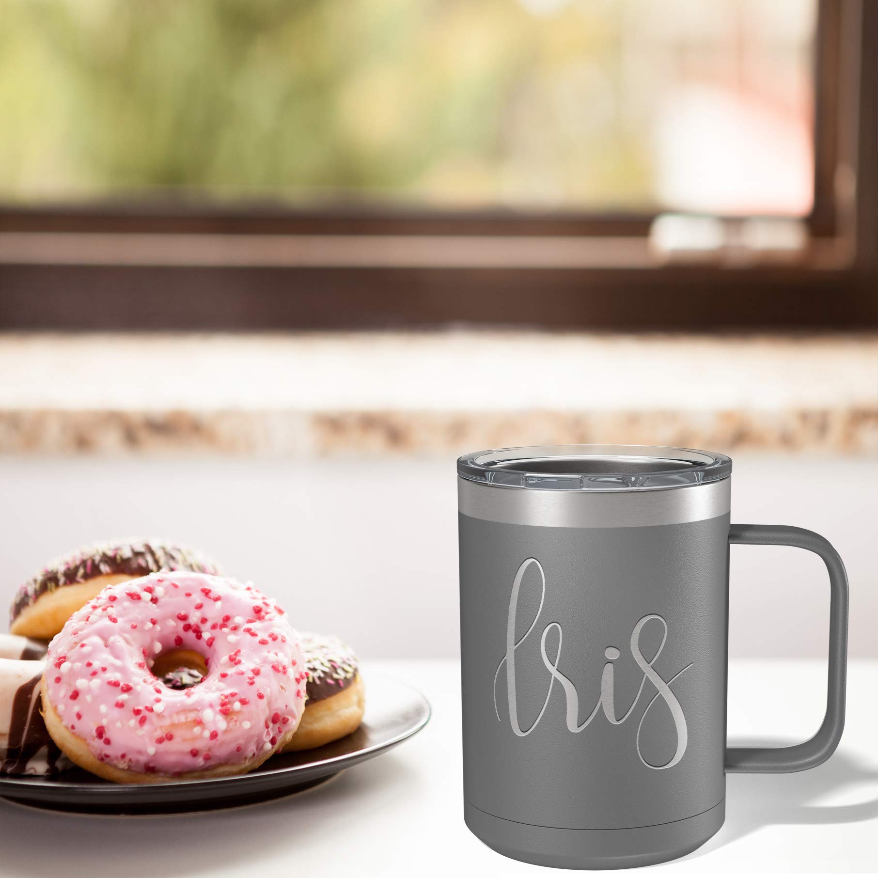 Custom Engraved 15oz Stainless Steel Vacuum Insulated Coffee Mug - Personalized Matte Slate Finish with Handle, Perfect Gift for Office, Home & Travel