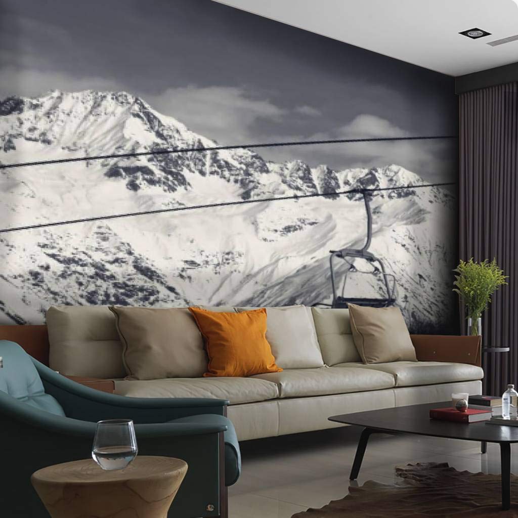 Scenic Ski Resort Chairlift & Snowy Mountains Canvas Print - Self-Adhesive Peel & Stick Wallpaper Mural for Living Room, Bedroom, Home Office | Perfect for Winter-Themed Home Decor & Ski Enthusiast Gifts