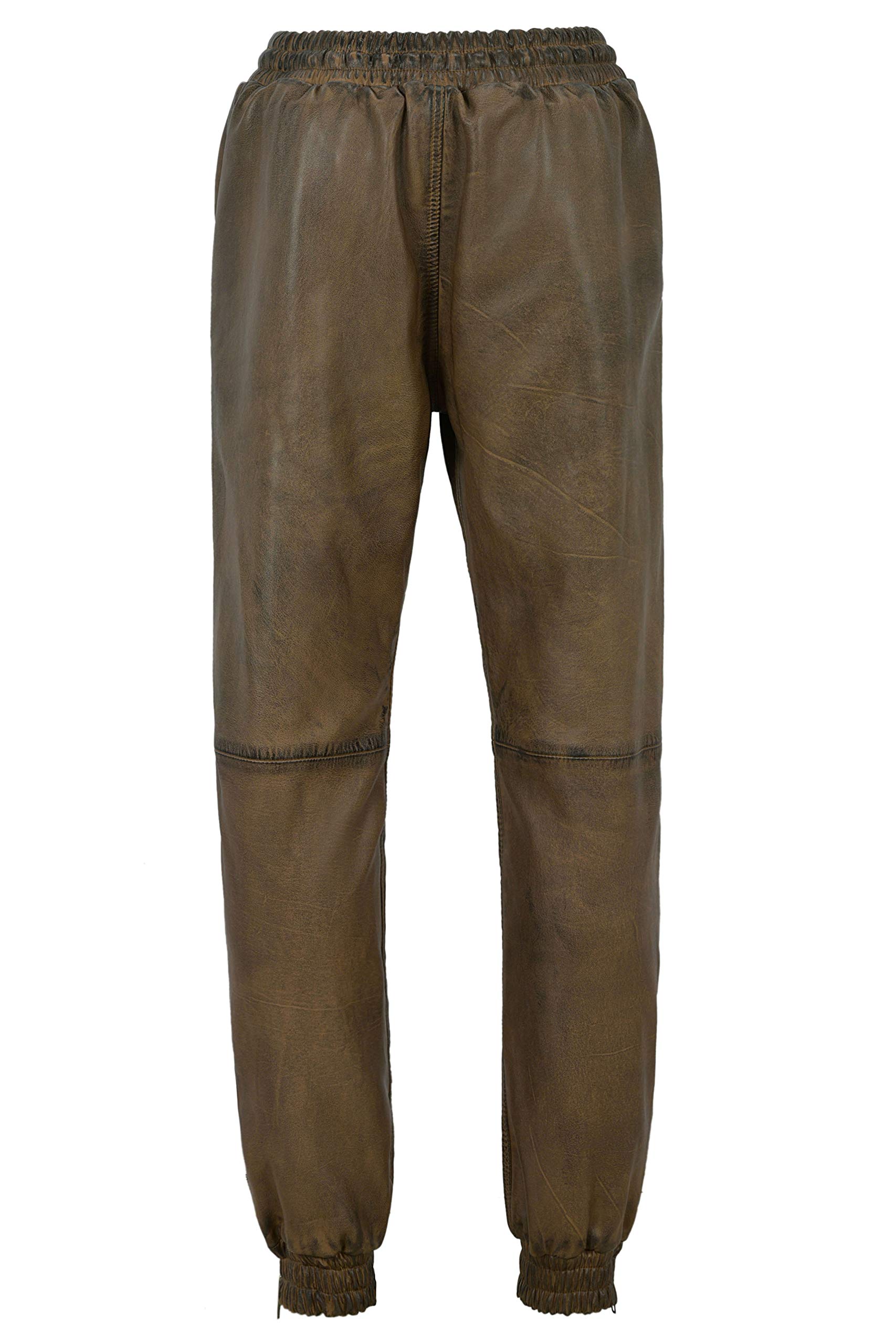 Premium Men's 100% Genuine Lambskin Leather Jogger Pants with Zipper - Comfortable Sweatpants for Running, Gym & Casual Wear - Size 30-40