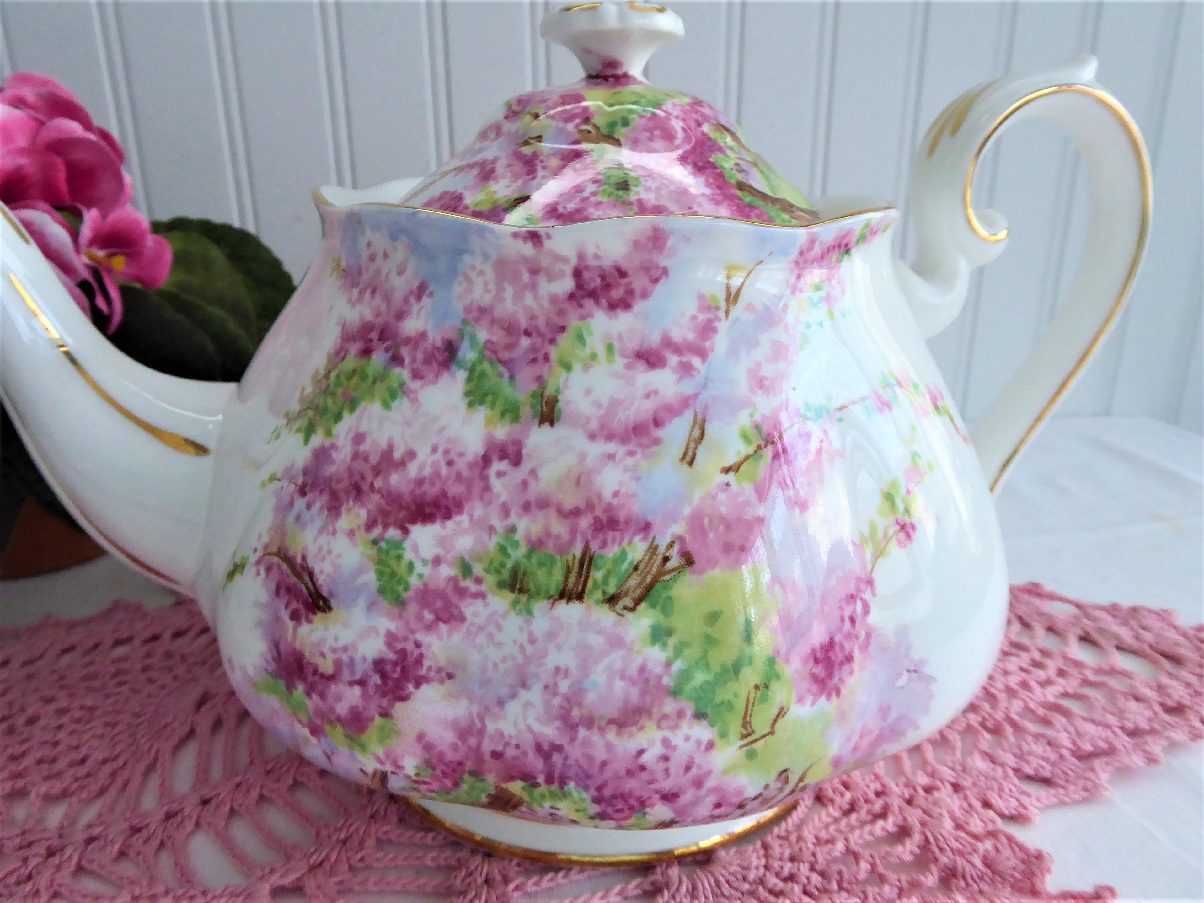 Royal Albert Blossom Time Teacup Set - Vintage 1950s Pink Floral Bone China Teapot & Saucer - Perfect for Afternoon Tea & English Garden Parties