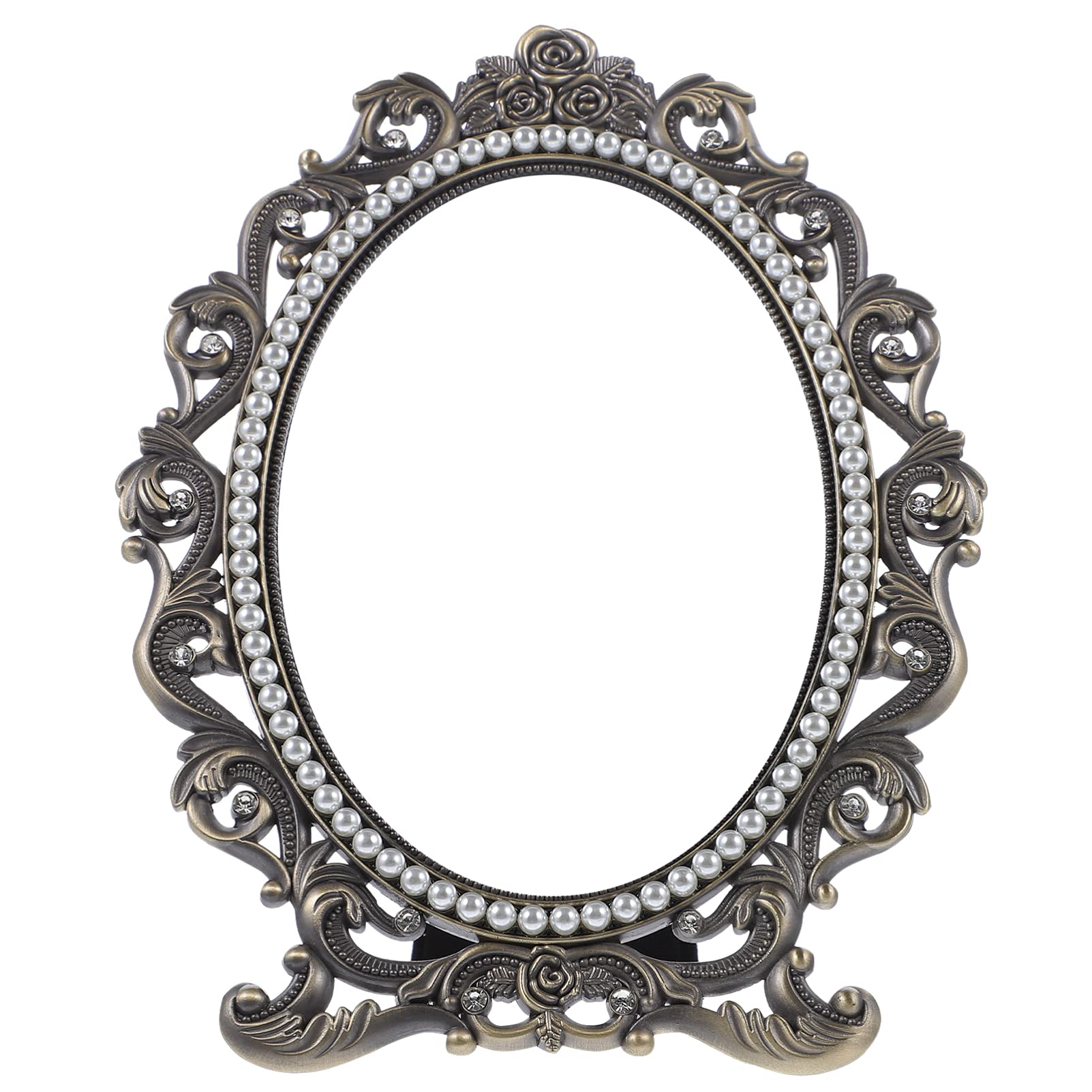 Vintage Vanity Mirror with Pearls - Beauty Desktop Makeup Mirror for Dorm, Dresser & Travel