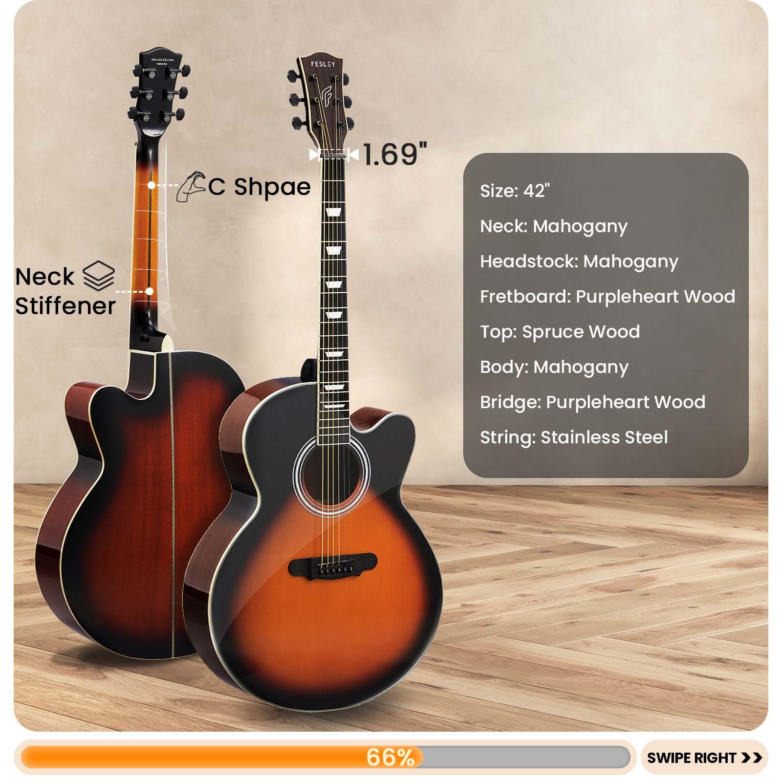 Fesley Jumbo Cutaway Acoustic Guitar - 42