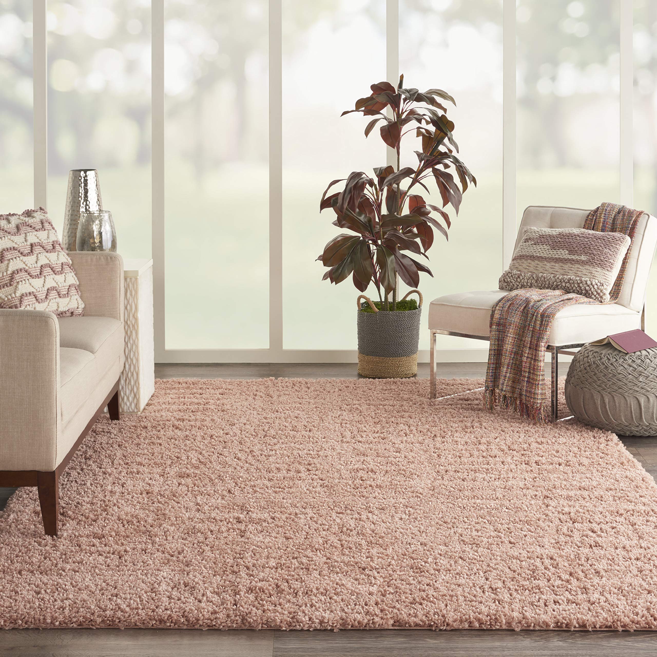 Nourison Malibu Shag Solid Blush 6' x 9' Area Rug - Soft Plush, Easy to Clean, Non-Shedding for Bedroom, Living Room, Dining Room & Kitchen | Perfect for Cozy Home Decor & High Traffic Areas