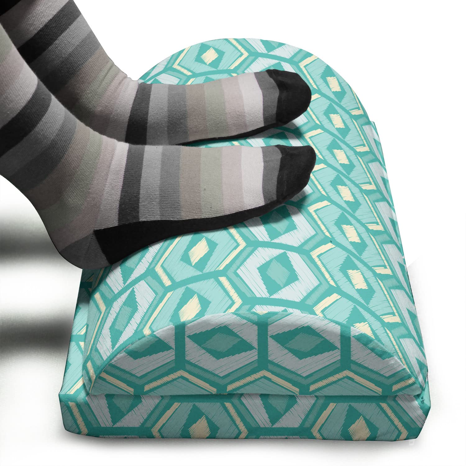 Ambesonne Ergonomic Memory Foam Foot Rest with Non-Slip Backing - Adjustable Geometric Pattern Leg Support for Office & Home (Seafoam Cream) | Perfect for Work Desks, Gaming Chairs & Living Room Relaxation