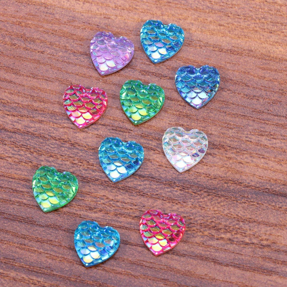 Exceart 50pcs Iridescent Cabochons for Scrapbooking, Jewelry Making, DIY Crafts - Fish Scale Gemstone Resin Dome Round Mermaid Embellishments - Perfect for Card Making, Home Decor, and Gift Wrapping