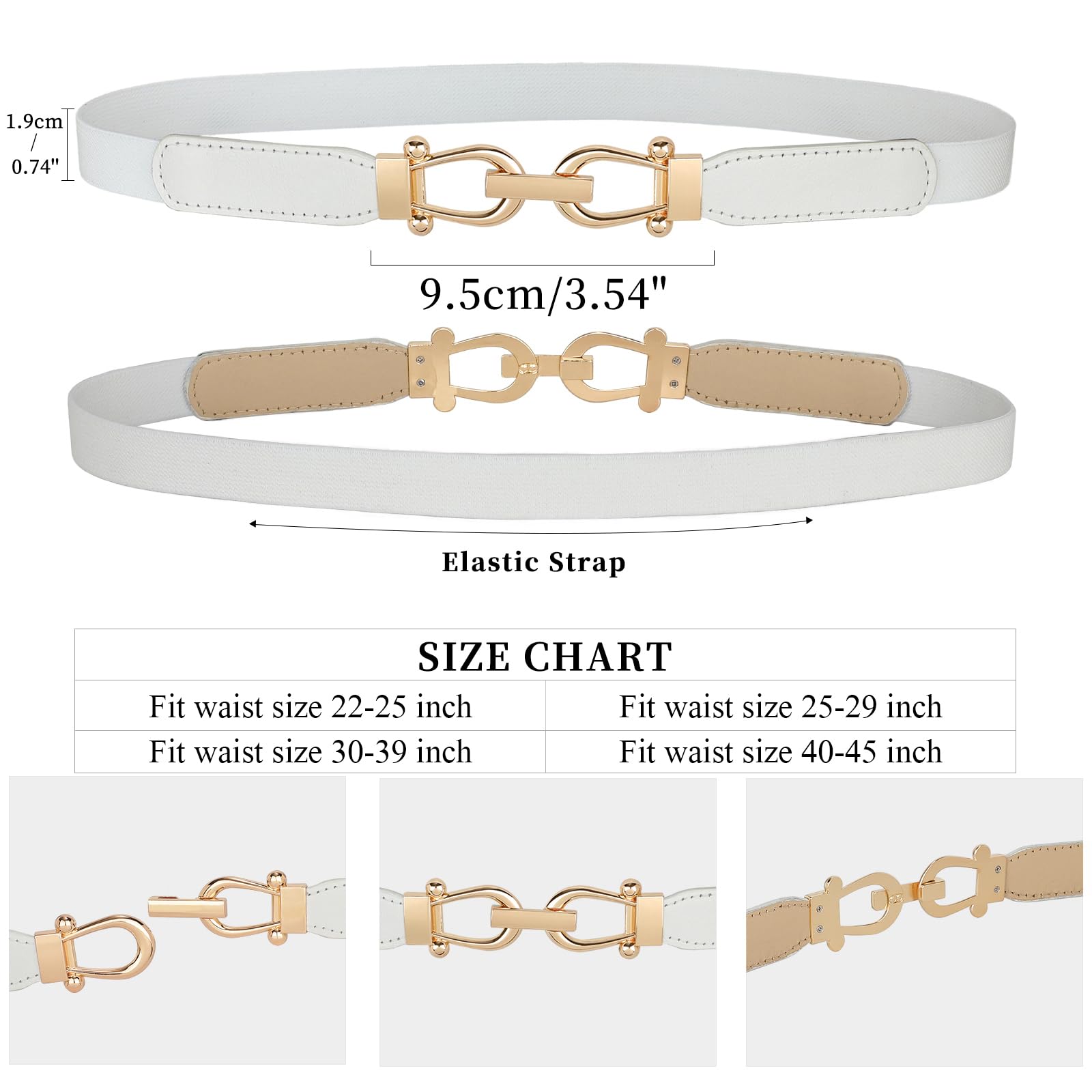 JASGOO Women's Skinny Stretch Waist Belt with Golden Buckle - Elastic Fashion Belt for Dresses & Skirts - Perfect for Retro Outfits, Office Wear and Casual Style