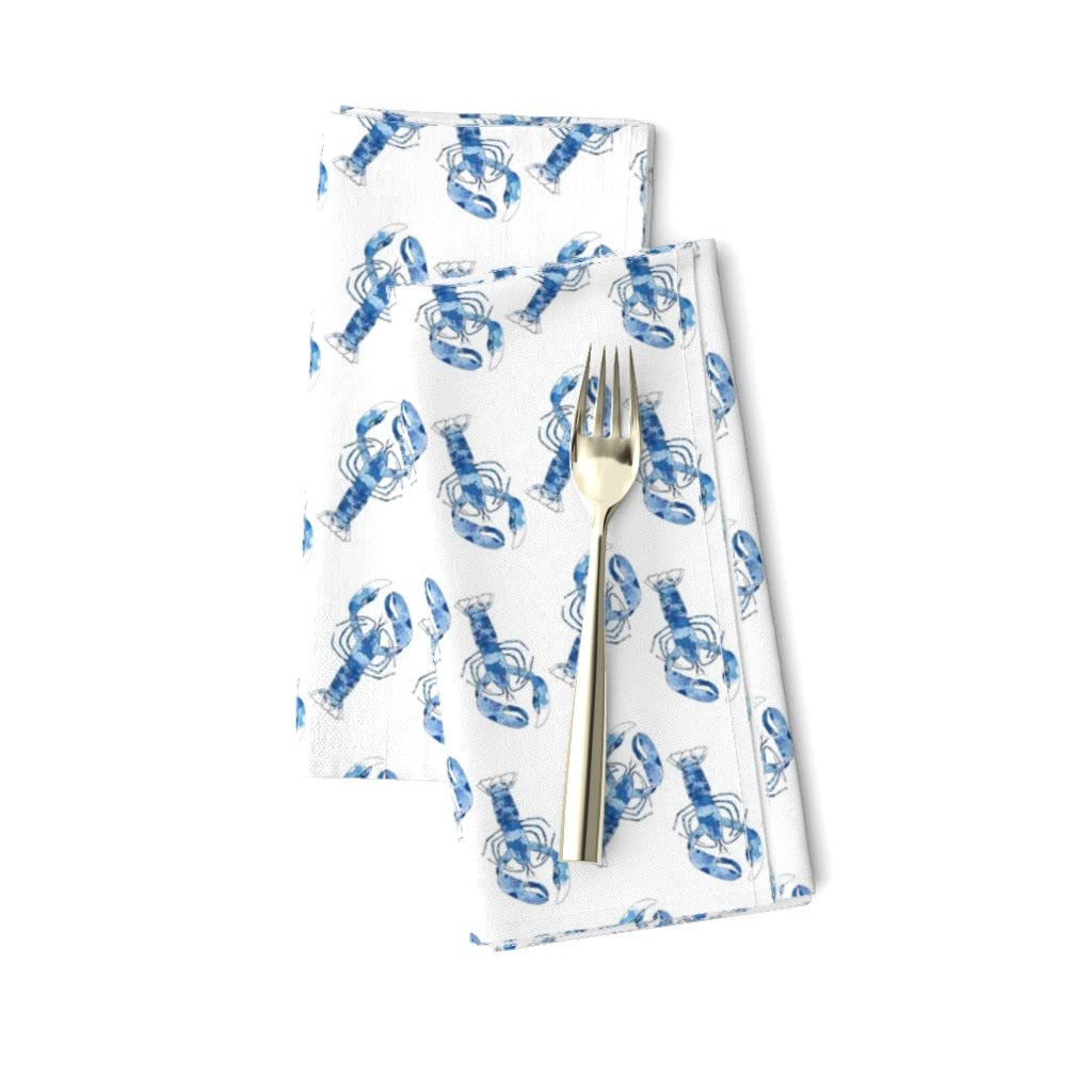Linen Cotton Canvas Dinner Napkins Set of 2 - Lobster Summer Ocean Seafood Nautical Print Kitchen Decor for Dining, Parties & Coastal-Themed Events