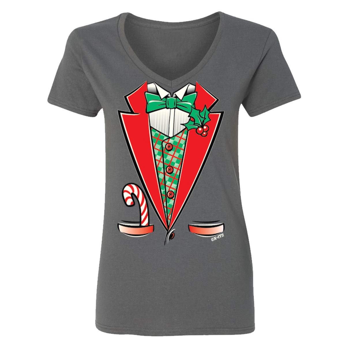 GOOD SHOPPERS Women's Ugly Christmas T-Shirt - Festive V-Neck Tacky Holiday Sweater Tee for Xmas Parties & Family Gatherings