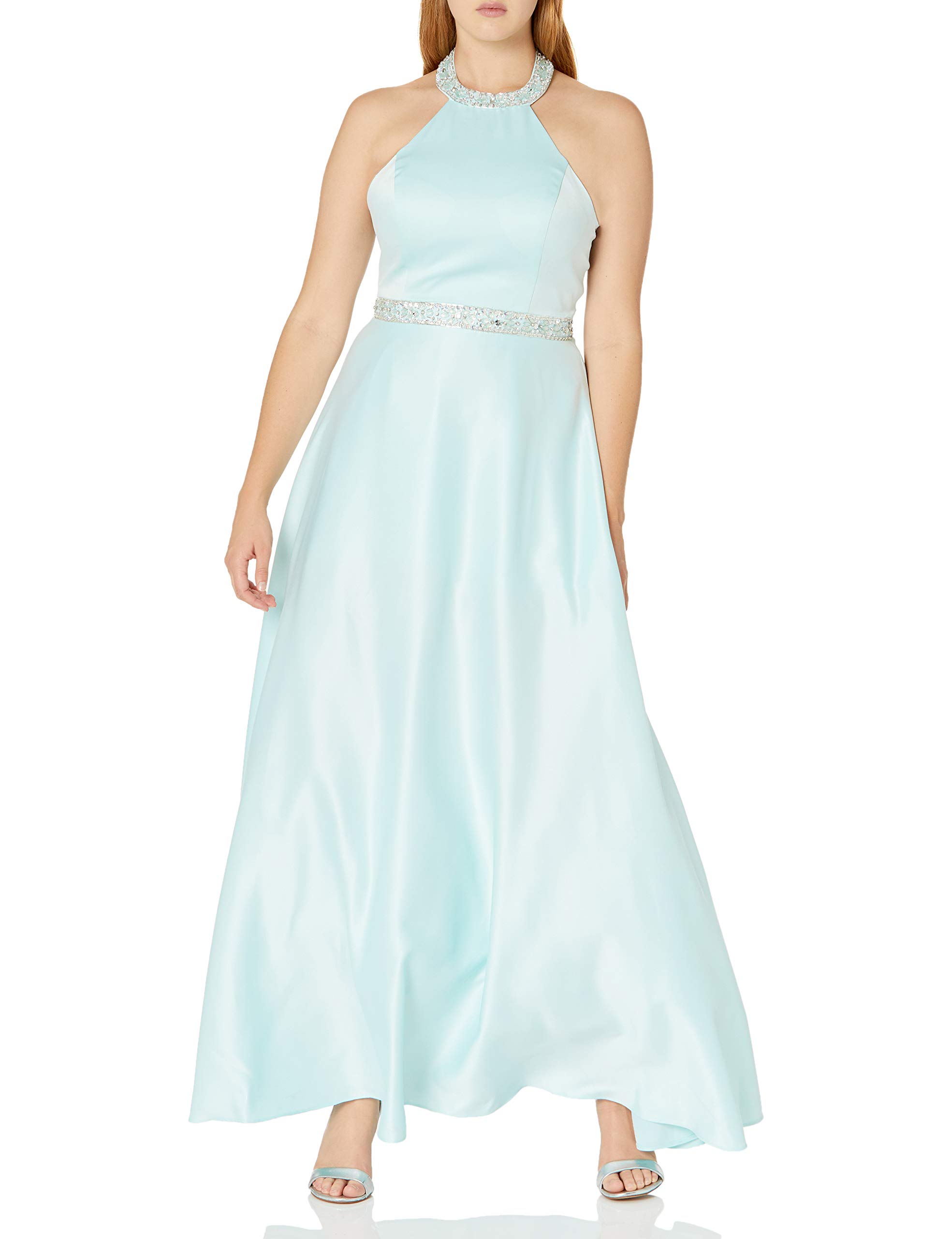 Cachet Women's Elegant Satin Beaded Halter Ball Gown for Prom, Evening Gala & Formal Events - Plus Size Options Available