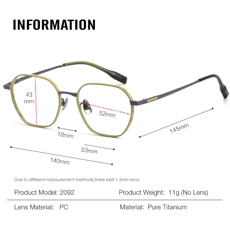 Aror Unisex Full Rim Flat Top Polygon Titanium Eyeglasses Frame - Lightweight Durable Titanium Glasses for Men & Women - Perfect for Reading, Work, and Fashion Accessories