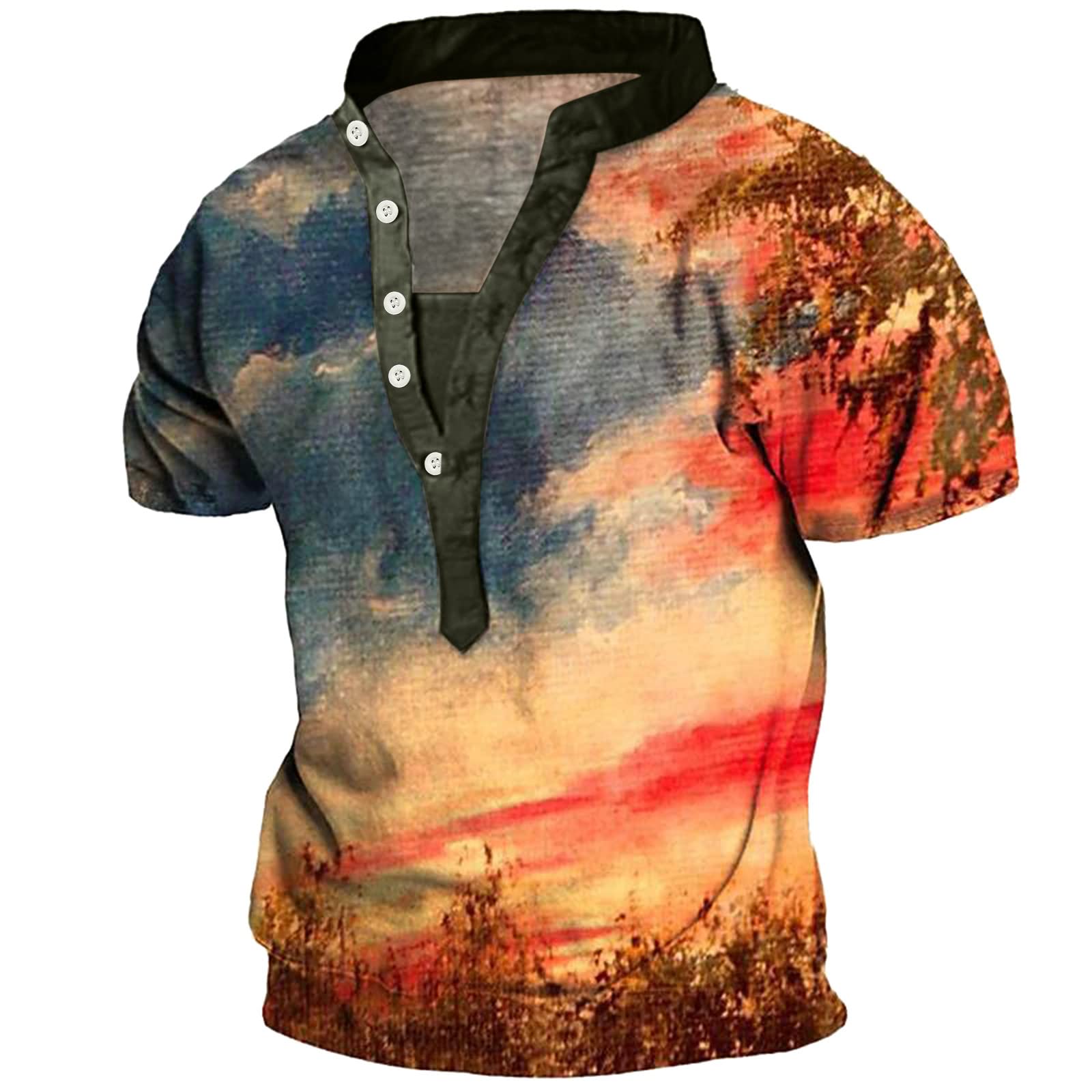 **Men's Casual Henley Shirts - Short Sleeve Button Down Placket Tee, Vintage Washed Cotton T-Shirt for Everyday Wear | Perfect for Outdoor Adventures & Relaxing Weekends**