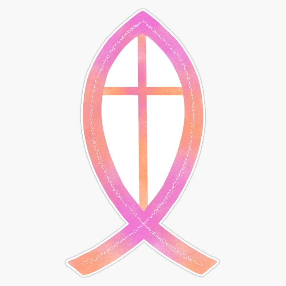 Christian Fish with Cross Vinyl Bumper Sticker - Waterproof 5