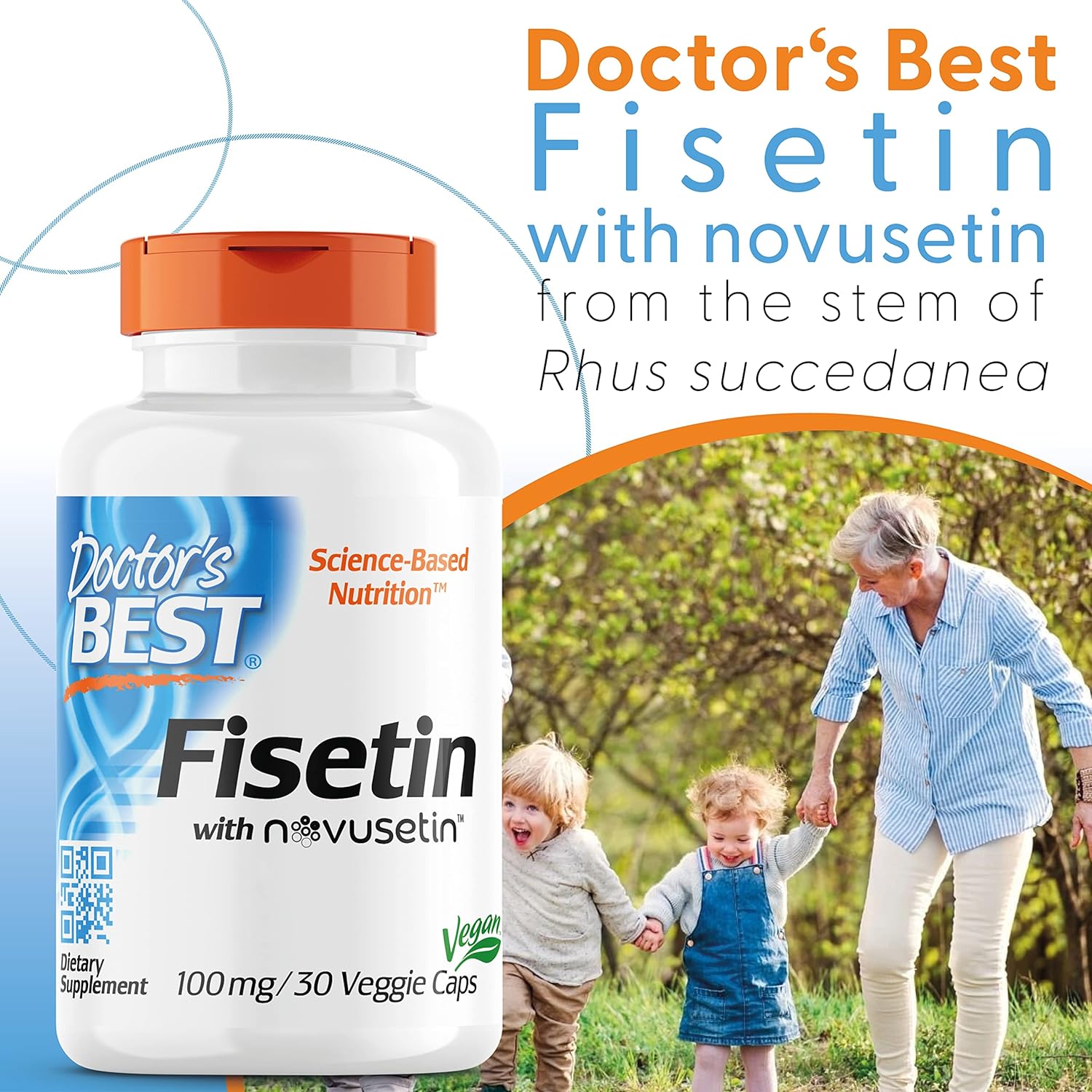 Doctor's Best Fisetin with Novusetin Supplement - 100mg per Serving, 30 Vegan Capsules - Supports Cellular Health & Longevity - Perfect for Anti-Aging & Wellness Routines