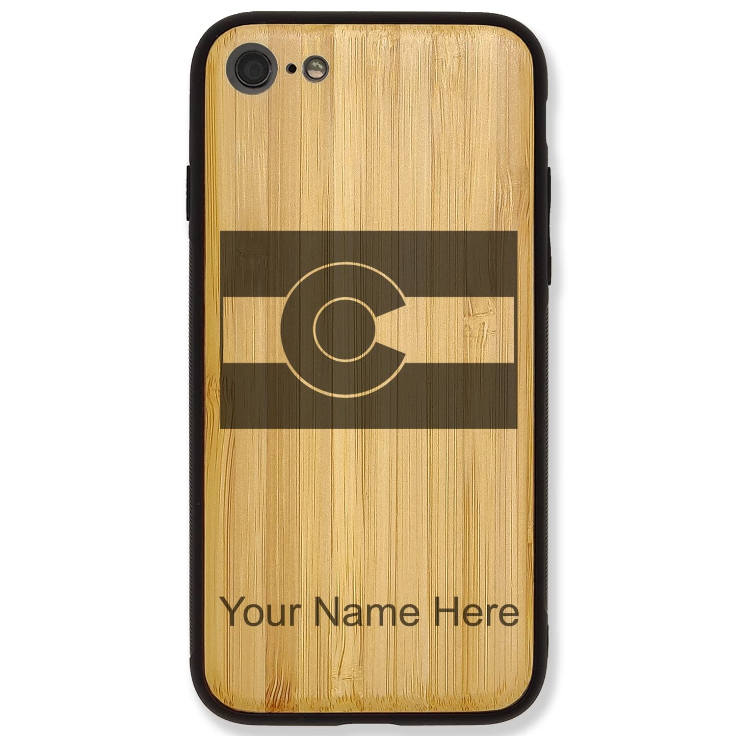 Premium Bamboo Phone Case for iPhone 7 Plus & 8 Plus - Custom Colorado Flag Engraving | Durable Protective Cover for Outdoor Adventures & Daily Use