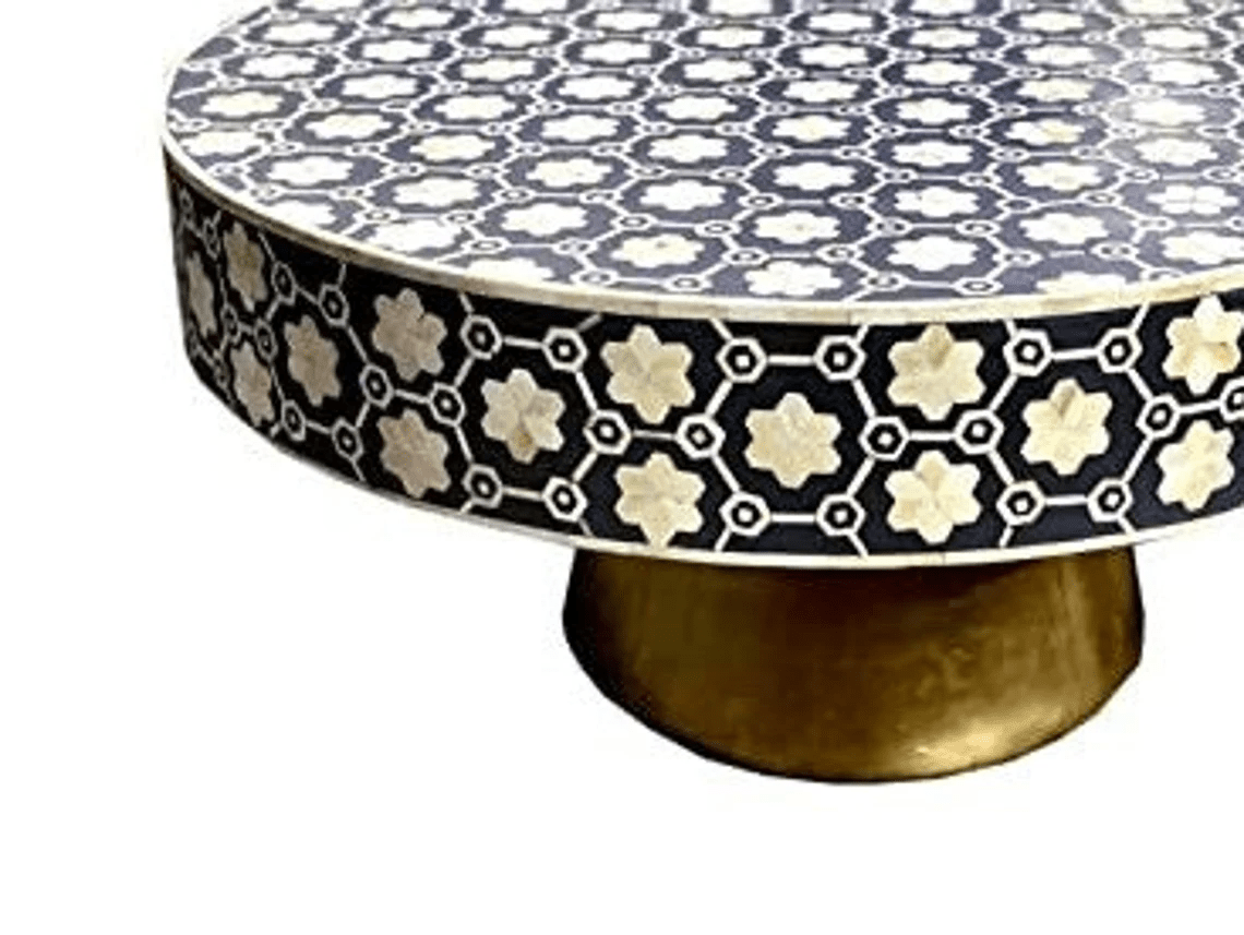 Handmade Black and White Inlay Round Coffee Table - Stylish Living Room Centerpiece for Modern Home Decor