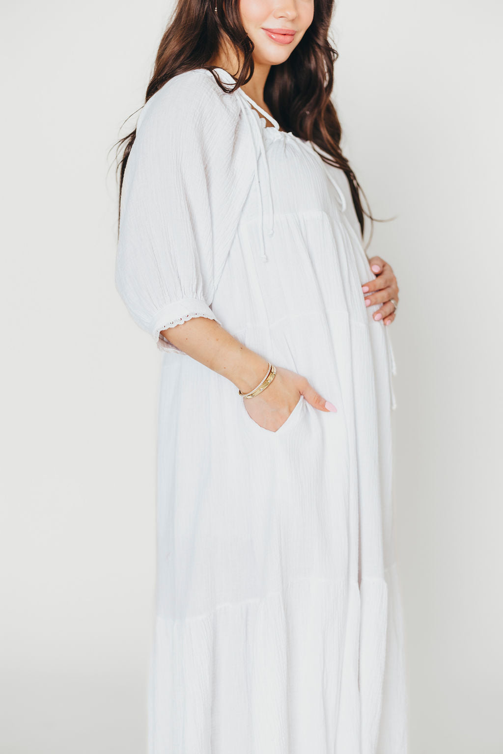 Goddess 100% Cotton Babydoll Maxi Dress - White Maternity Dress for Pregnancy, Bump Friendly, Comfortable & Flowy - Perfect for Maternity Photoshoot, Baby Shower & Summer Vacation