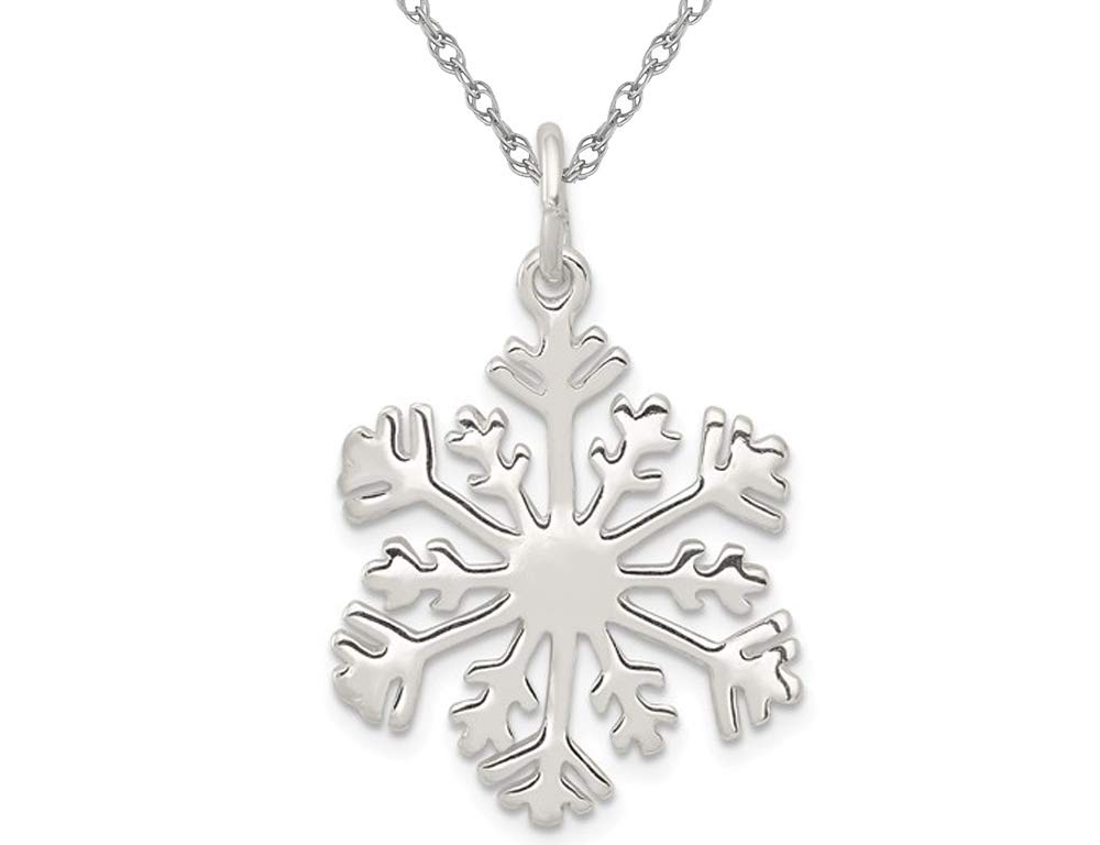 Gem and Harmony Sterling Silver Snowflake Charm Pendant Necklace with 18
