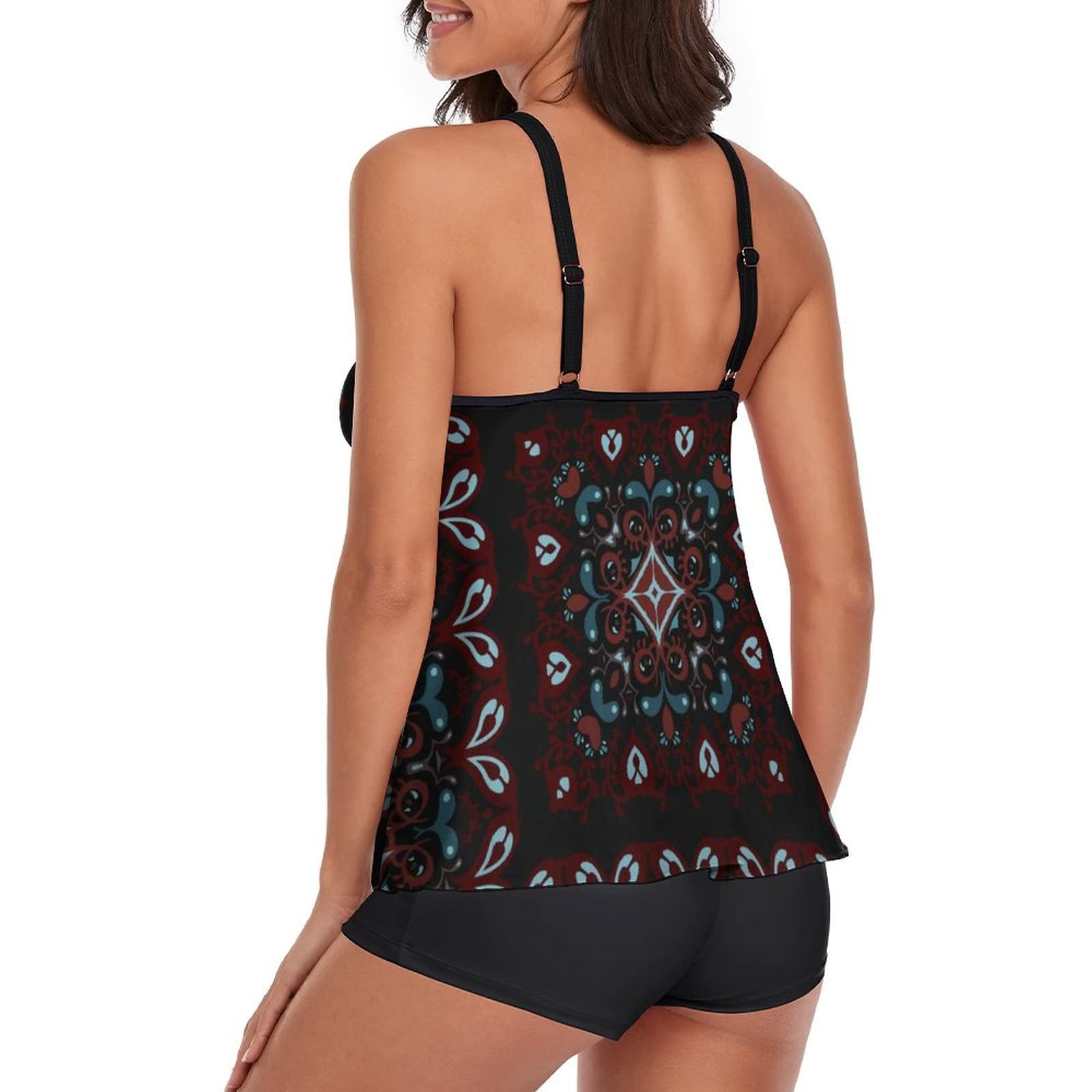 Women's Floral Paisley Black Tankini Swimsuits - Two Piece Bathing Suits with Tummy Control & Loose Fit Bikini Bottoms | Perfect for Beach Vacations, Pool Parties & Summer Getaways