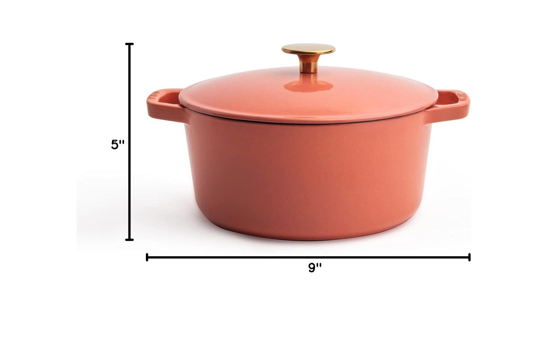 Premium 3.5-Quart Enameled Cast Iron Dutch Oven with Lid – Kana Milo Enamel Coated Casserole Pot | Oven & Dishwasher Safe | Fresh Terracotta with Gold Knob | Perfect for Soups, Stews, Braising & Baking