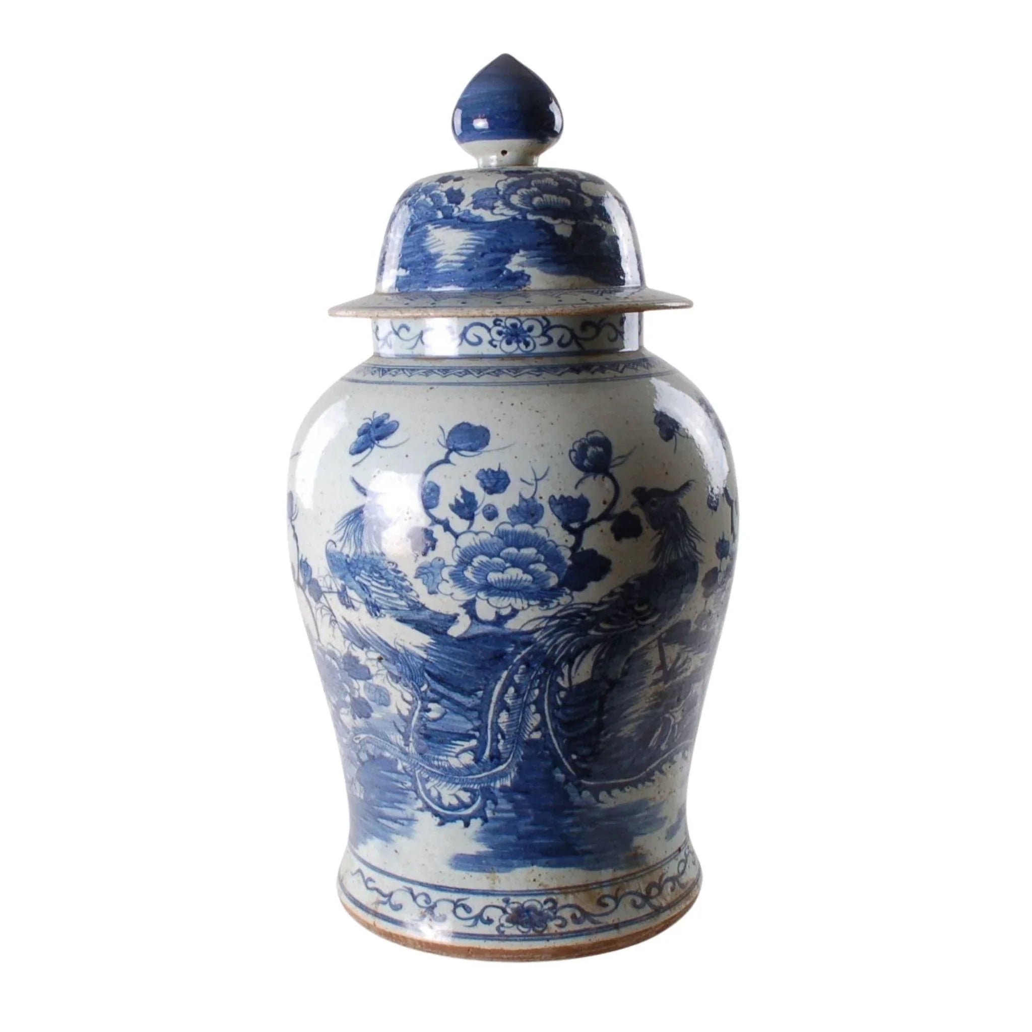 Blue and White Porcelain Ginger Jar with Birds and Flowers Design - Elegant Home Decor for Living Room, Bedroom & Office