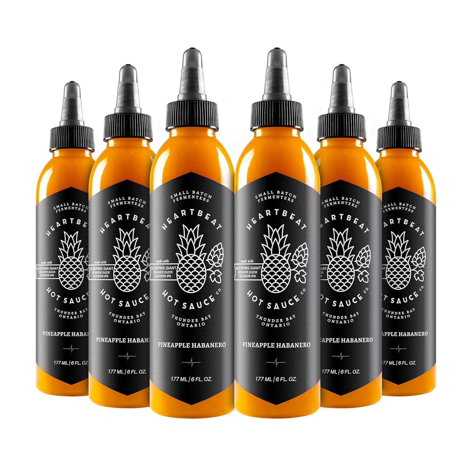 Heartbeat Hot Sauce Co. - Pineapple Habanero Hot Sauce, 6 oz Bottles (6-Pack) | Spicy & Sweet Flavor | Perfect for Tacos, Wings & Grilling