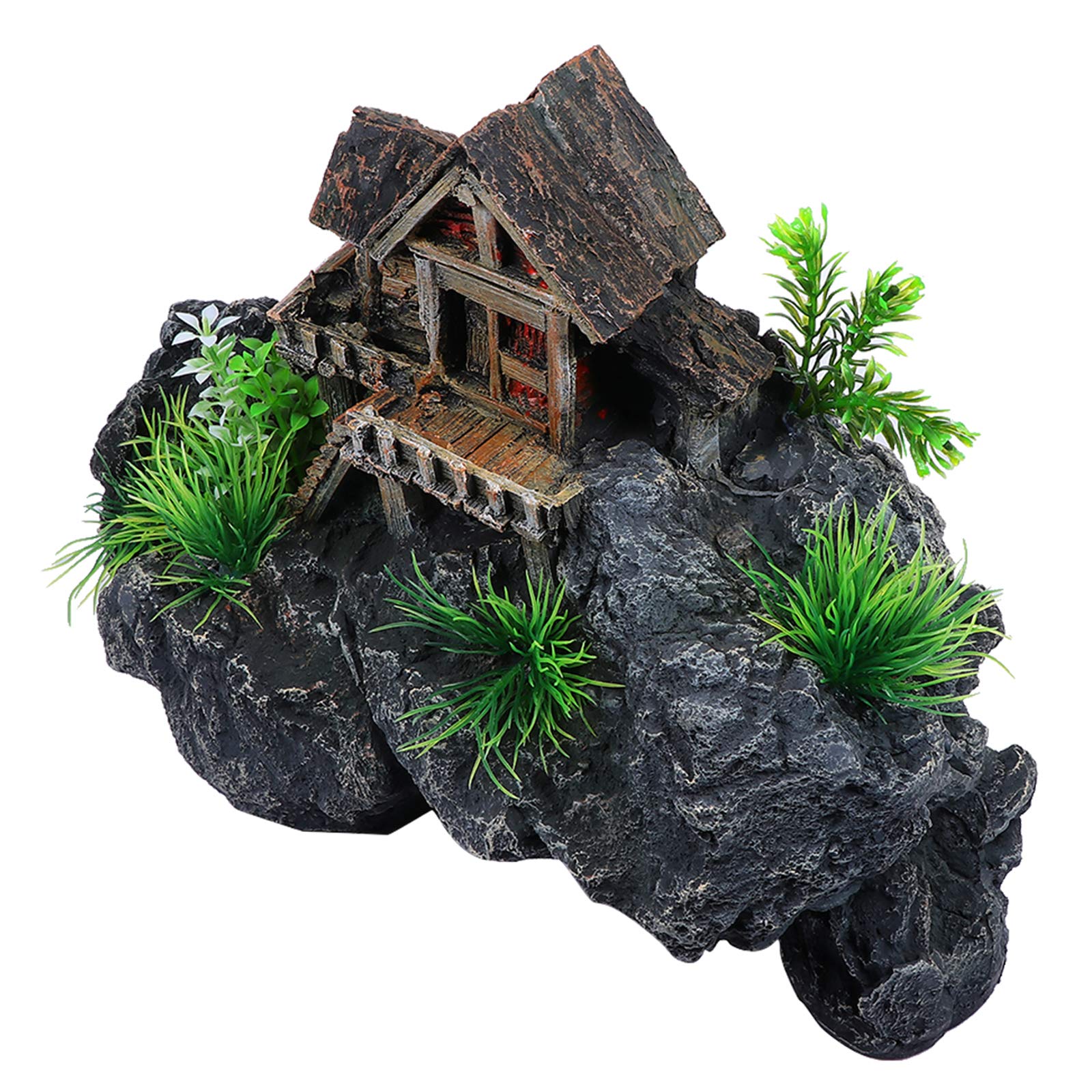 Baluue Fish Tank Tree House Decoration - Mountain Aquarium Ornament for Cichlid Hut & Fish Hiding Spots - Resin Aquarium Castle Decor for Fish Tank - Perfect for Freshwater & Tropical Fish Tanks