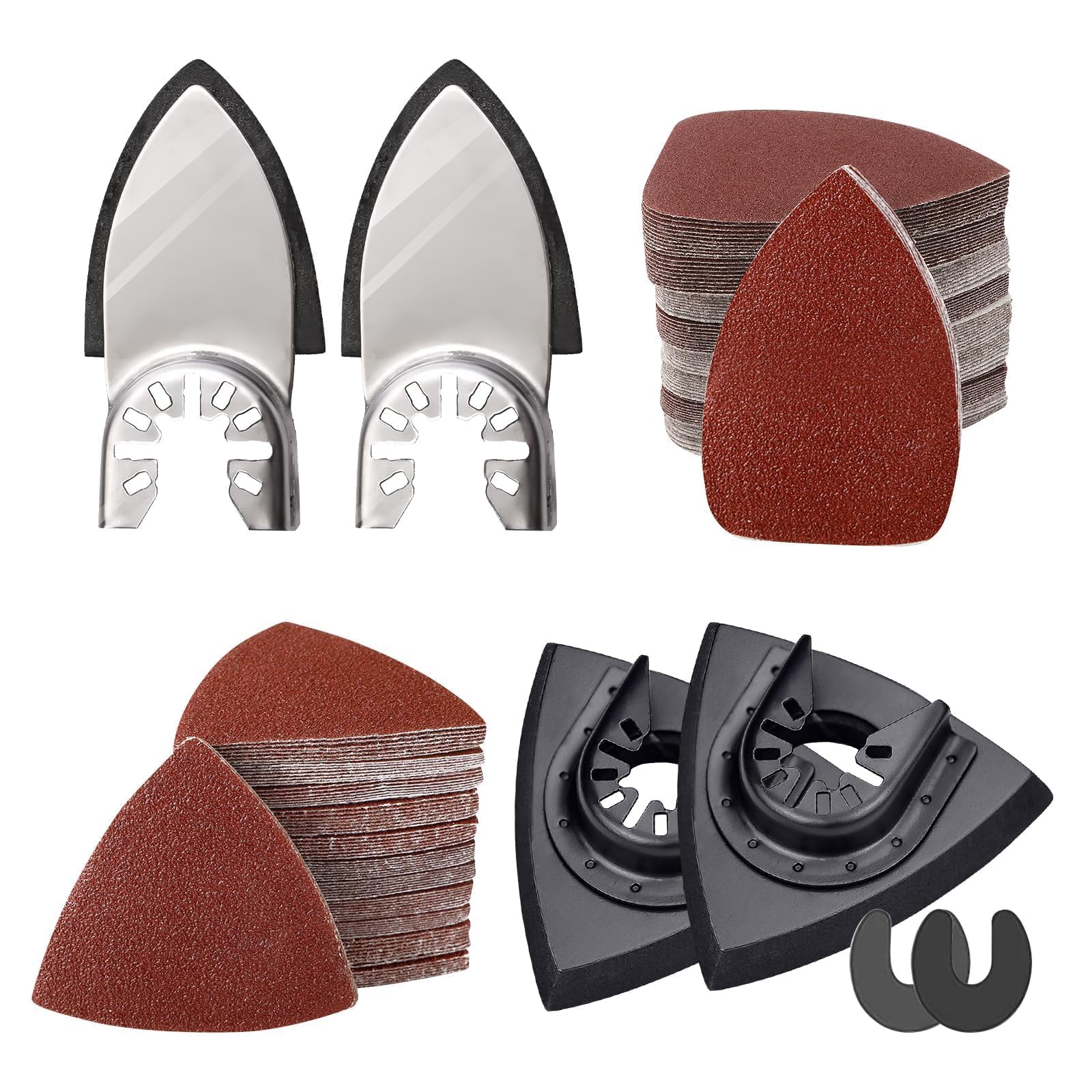 206-Piece Oscillating Tool Sanding Kit with Triangle & Finger Pads, 2 C-Clip Adapters, 200 Sandpaper Sheets (40mm & 80mm) – Perfect for Wood, Plaster, Drywall & DIY Home Renovation Projects