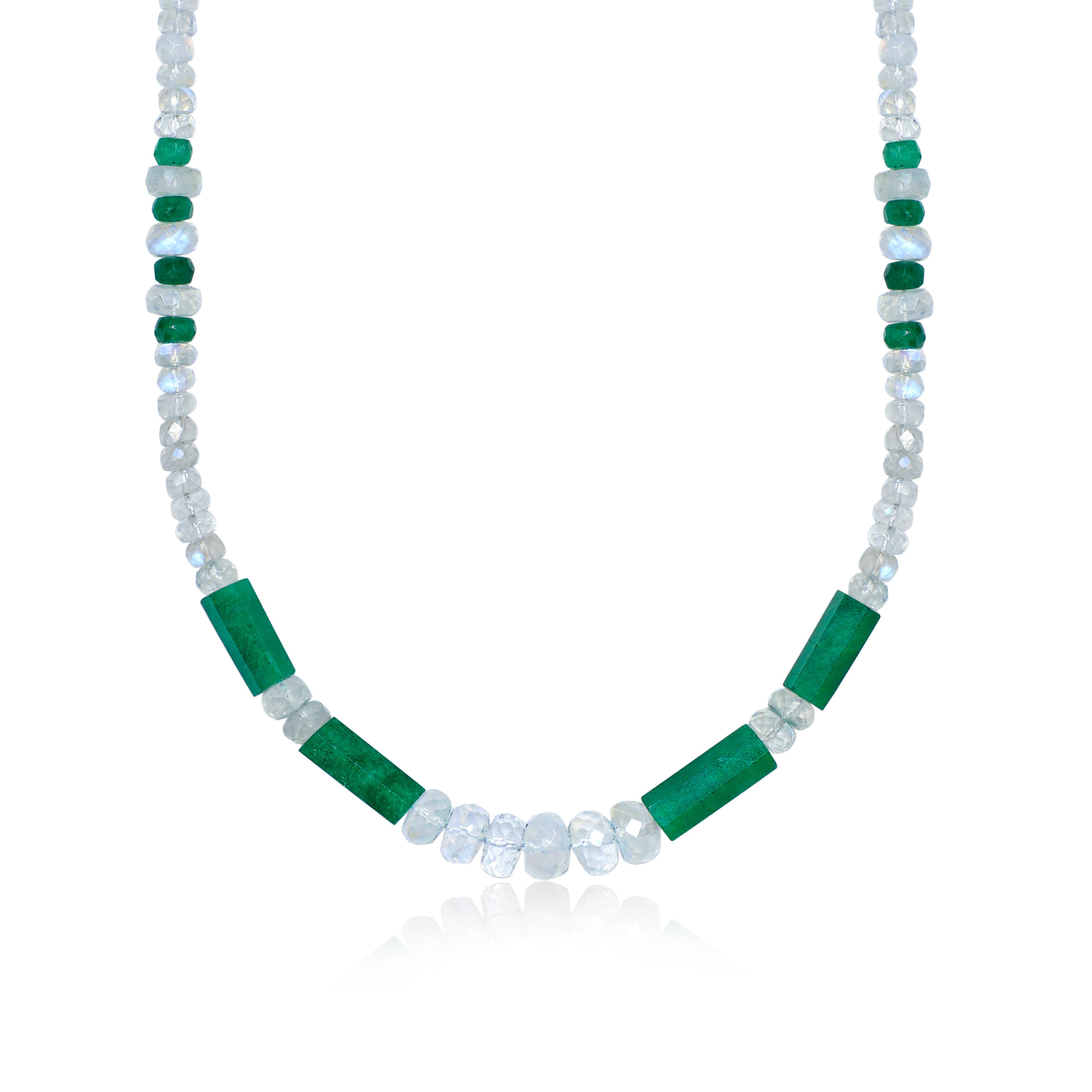 Beaded Pencil Necklace - Natural Moonstone & Emerald Gemstone Jewelry for Women | Perfect for Office Wear, Gift Giving & Boho Fashion