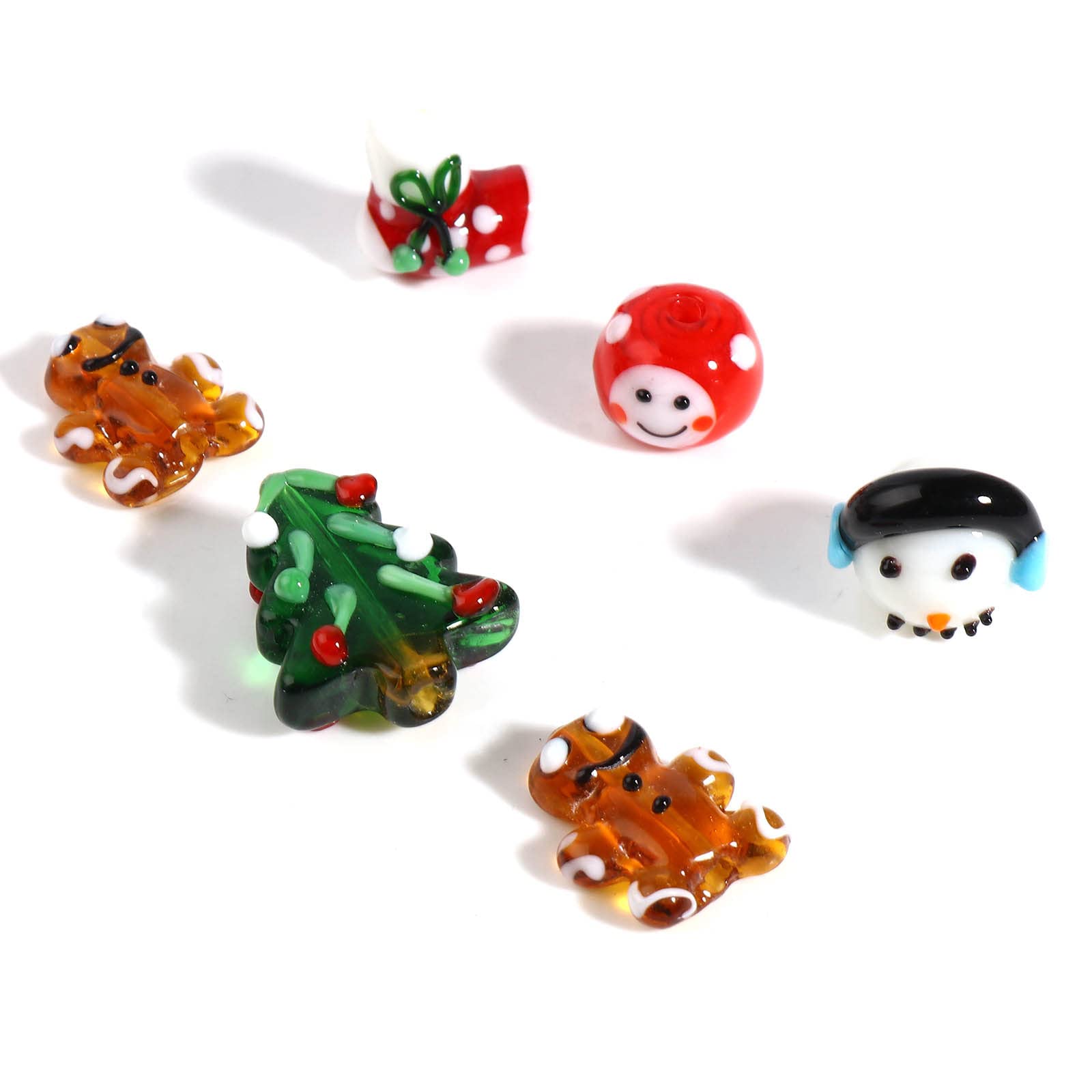 10Pcs Christmas Lampwork Glass Beads - Snowman, Stockings & Gingerbread Man Charms for DIY Jewelry Making | Perfect for Bracelets, Necklaces, Earrings & Holiday Decorations