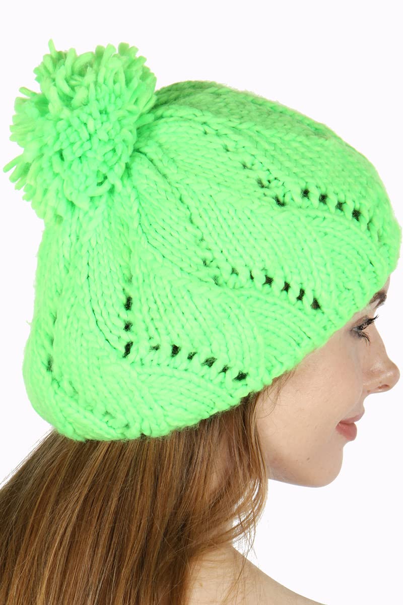 Warm SERENITA Knit Pom Pom Beanie - Soft Cable Knit Winter Hat for Women & Men, Stretchable Skull Cap with Patterned Design | Perfect for Cold Weather, Outdoor Activities & Fashion Accessories