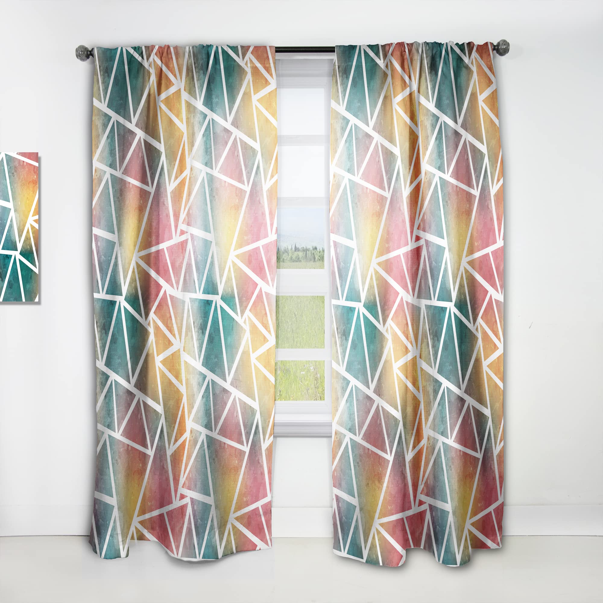 DesignQ Thermal Insulated Curtains - Colorful Triangle Pattern with Grunge Effect - 52x120 Inch Single Panel Blackout Drapes for Bedroom & Living Room | Home Decor, Window Treatment, Noise Reduction