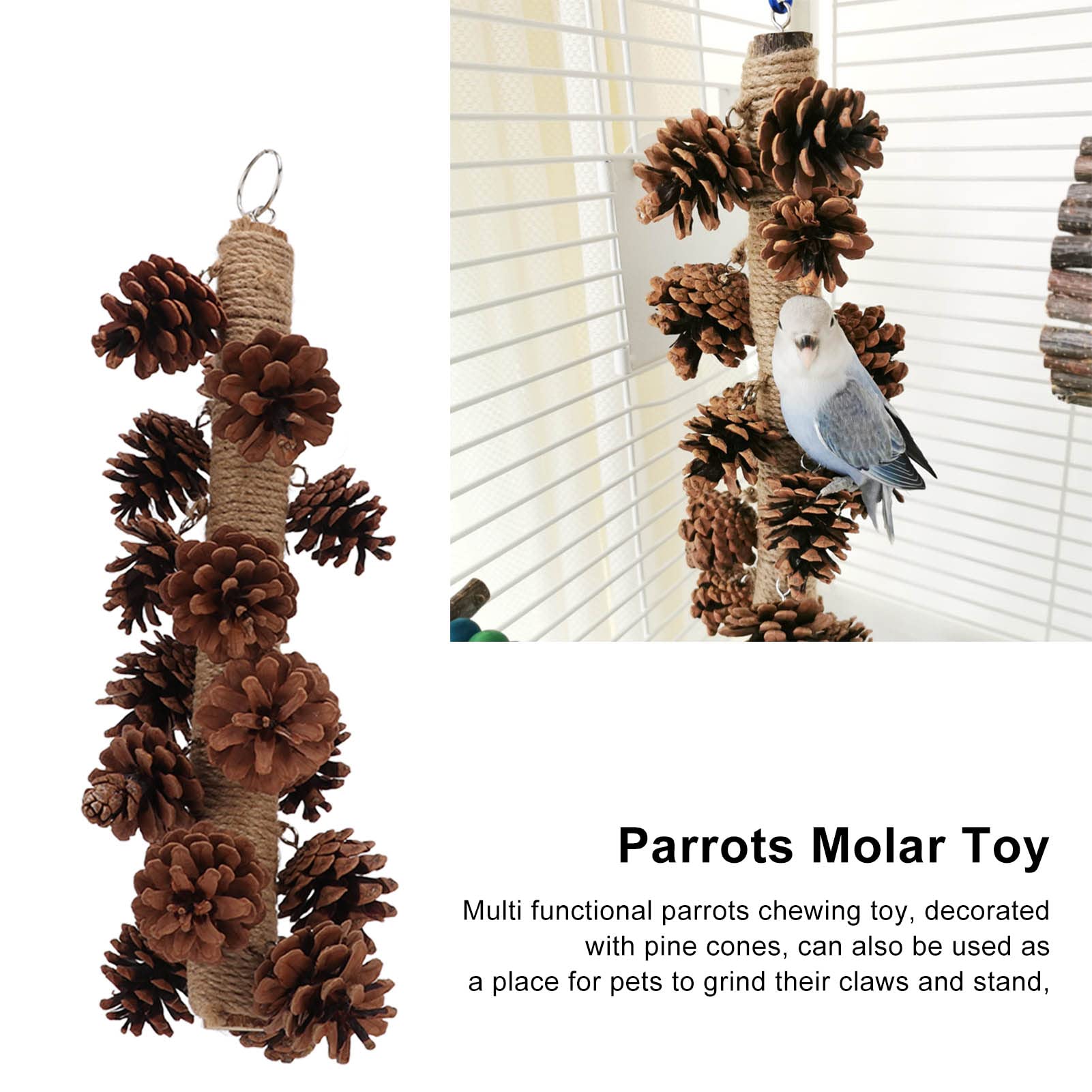 Tnfeeon Natural Wooden Pine Cone Chewing Toy for Parrots - Hanging Bird Cage Beak Grinding & Molar Toy - Perfect for Parrot Enrichment and Beak Maintenance