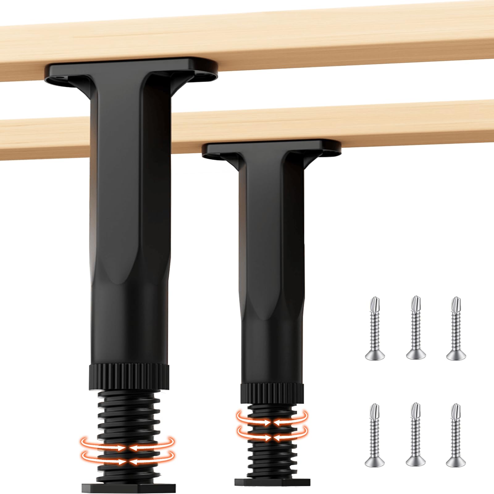Adjustable Bed Support Legs 5.9-11 Inch Heavy Duty Risers - 2 Pack for Bed Frames, Box Springs, Platform Beds & Slats - Easy Installation Black Plastic - Perfect for Bed Height Adjustment & Furniture Leveling