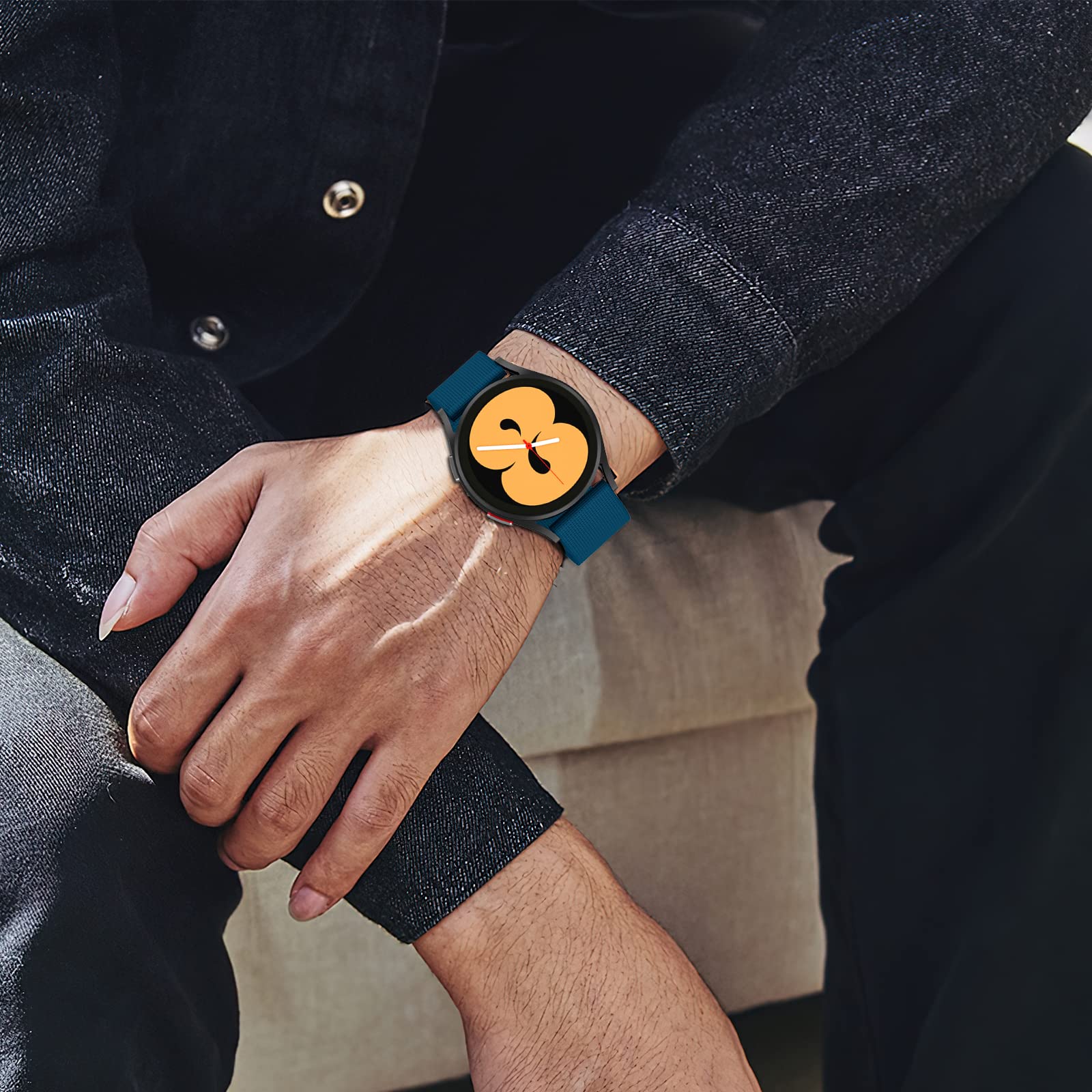 ORIbox 20mm Elastic Nylon Watch Band - Compatible with Samsung Galaxy Watch 4/Active 2/3 (41mm/42mm) - Durable Woven Loop Wristband in Blue - Perfect for Workouts, Outdoor Activities & Everyday Wear