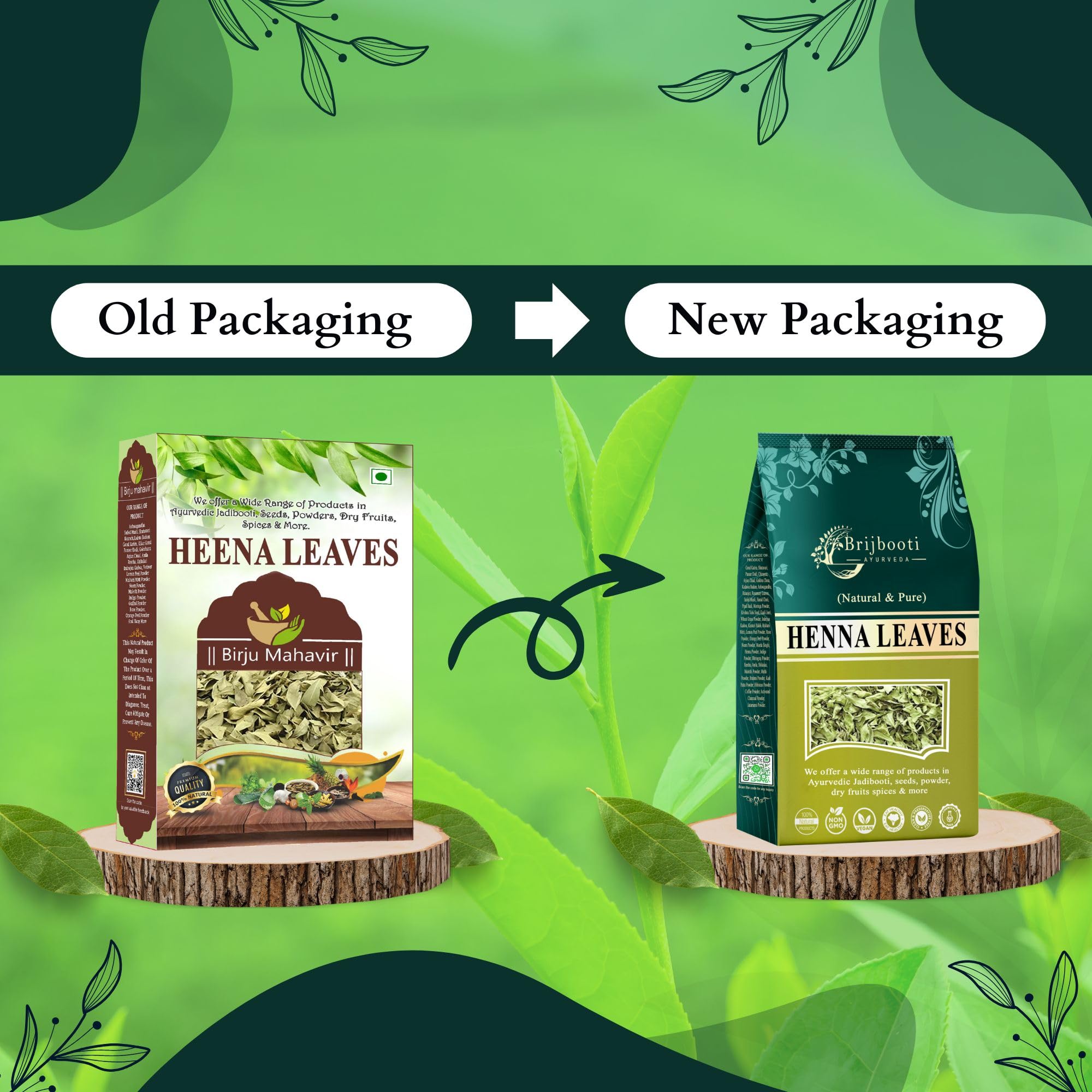 Brijbooti Henna Leaves 200g - 100% Natural Pure Mehndi Powder for Hair Coloring & Body Art | Safe Organic Herbal Dye for Gray Hair Coverage & Bridal Hand Tattoos