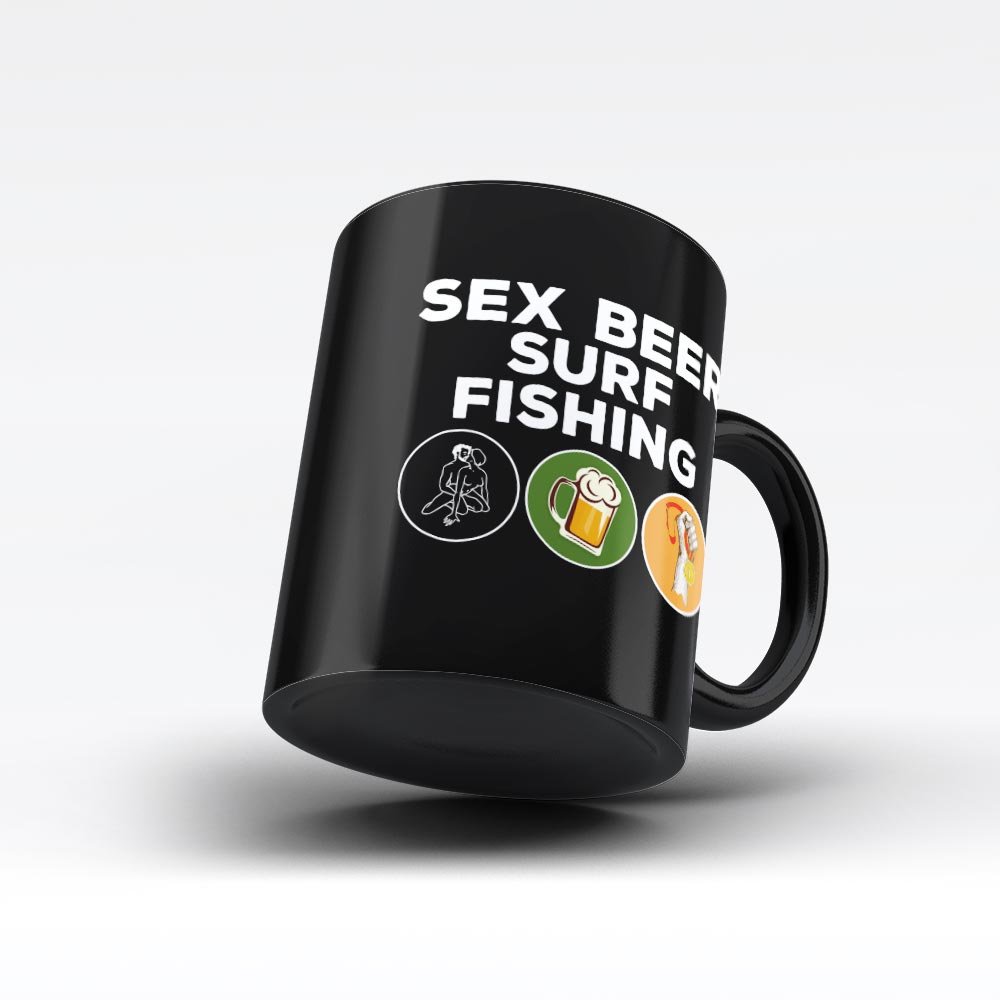 Funny Sarcastic Black Coffee Mug for Beer & Surf Fishing Enthusiasts | Unique Gift for Hobby Lovers | Perfect for Morning Coffee, Office Use & Fishing Trips | by HOM