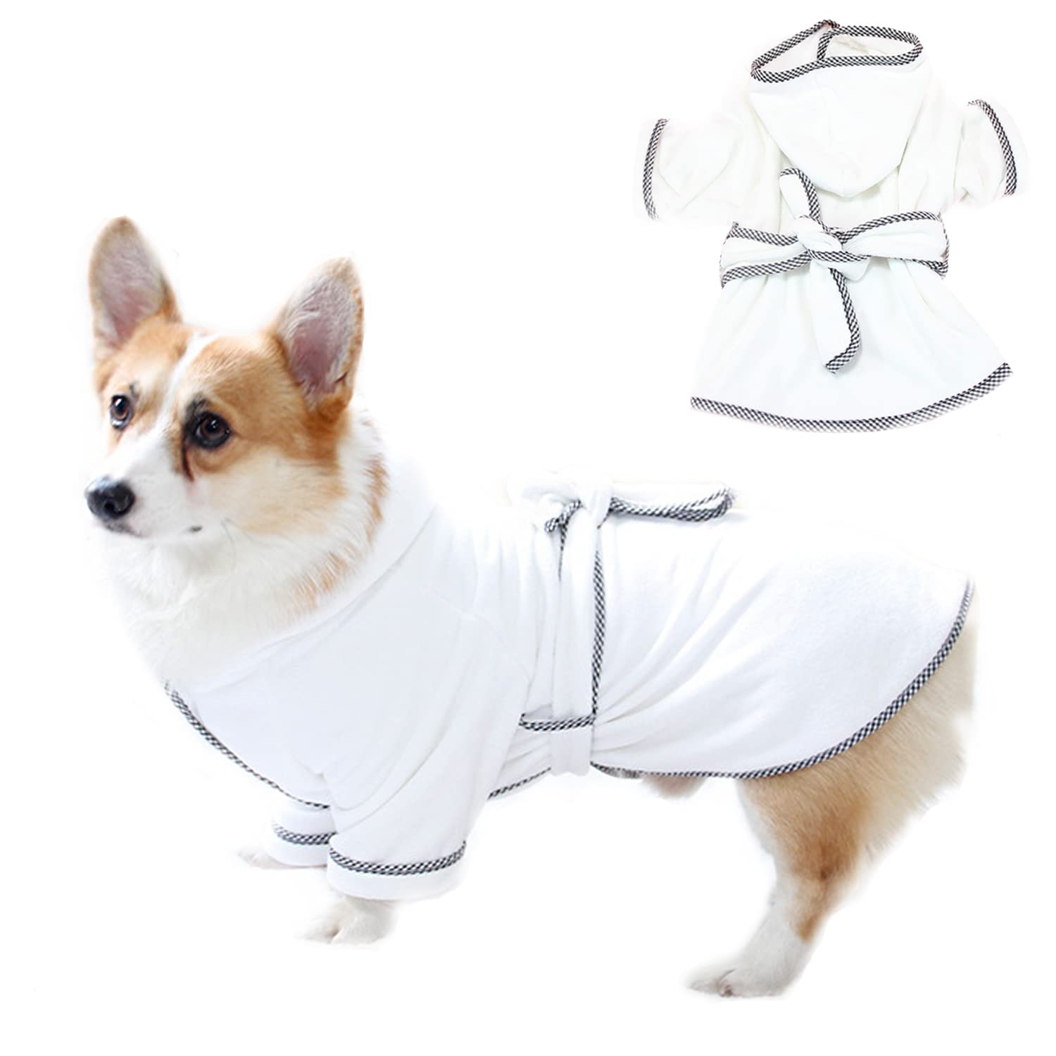Premium Dog Bathrobe - Microfiber Fast Drying Absorbent Hooded Bath Towel for Small Medium Large Dogs & Cats (Large, White) | Perfect for Post-Bath Grooming & Spa Time
