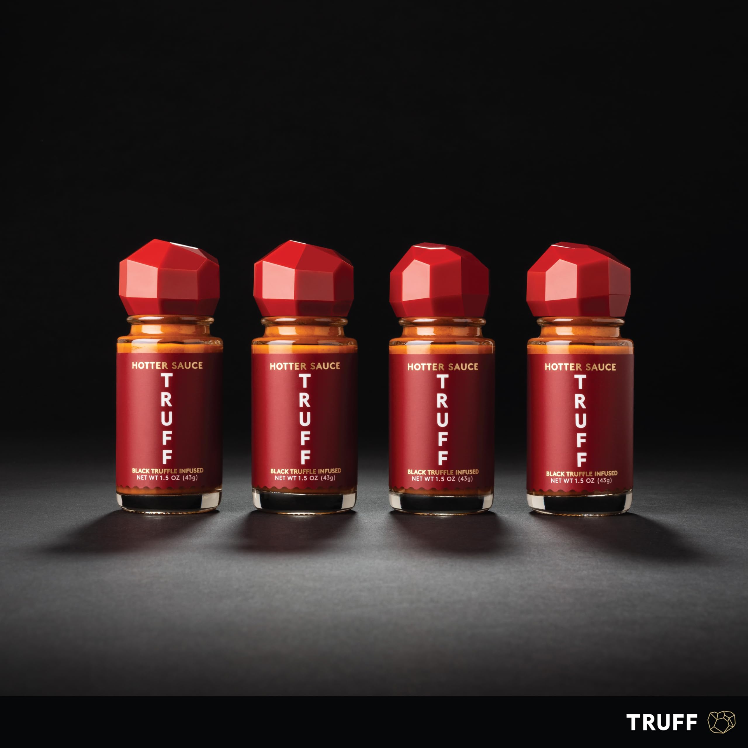 TRUFF Hotter Sauce 4-Pack Mini Set (1.5 oz, 4 Count) - Black Truffle & Chili Pepper Gourmet Hot Sauce in Portable Travel Bottles - Perfect Gift for Hot Sauce Lovers - Ideal for Cooking, Travel & Spicy Food Enthusiasts