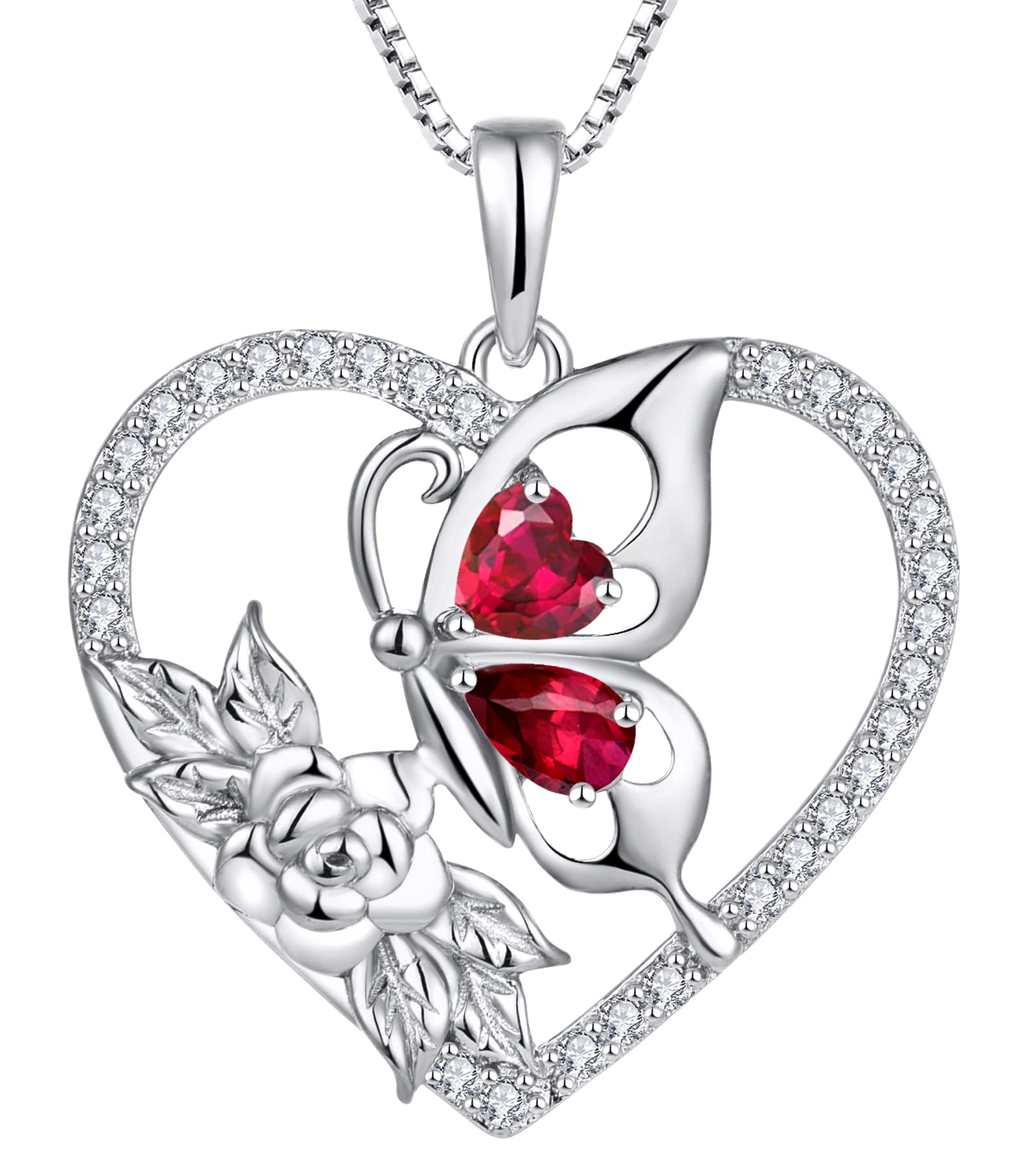 YL Butterfly Necklace for Women - 925 Sterling Silver Flower Rose Pendant with Birthstone Halo | Elegant Jewelry Gift for Birthday, Anniversary & Valentine's Day