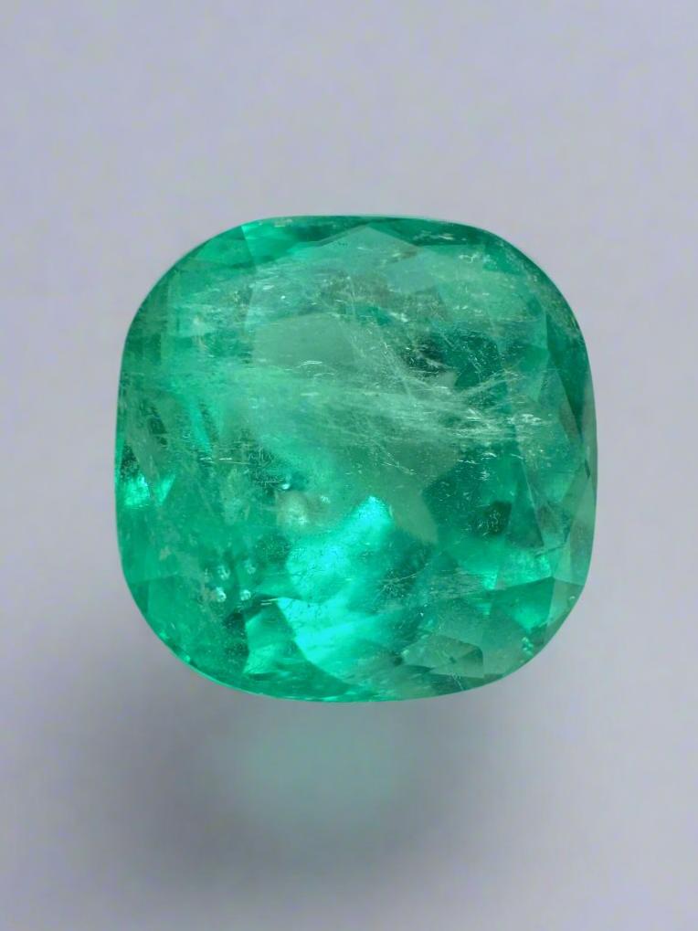 6.25 Carat 11x11mm Bluish Green Natural Loose Colombian Emerald Cushion Cut Gemstone for Jewelry Making, Engagement Rings & Luxury Gifts