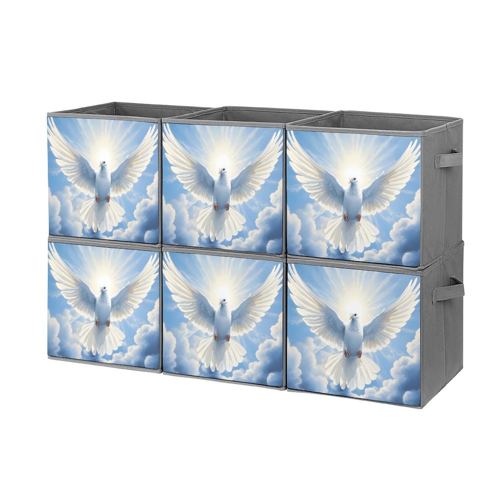 White Dove Foldable Storage Cubes Organizers - 6 Pack Square Storage Baskets with Handles for Closet, Nursery, Office & Home Organization | Space Saving Storage Solutions